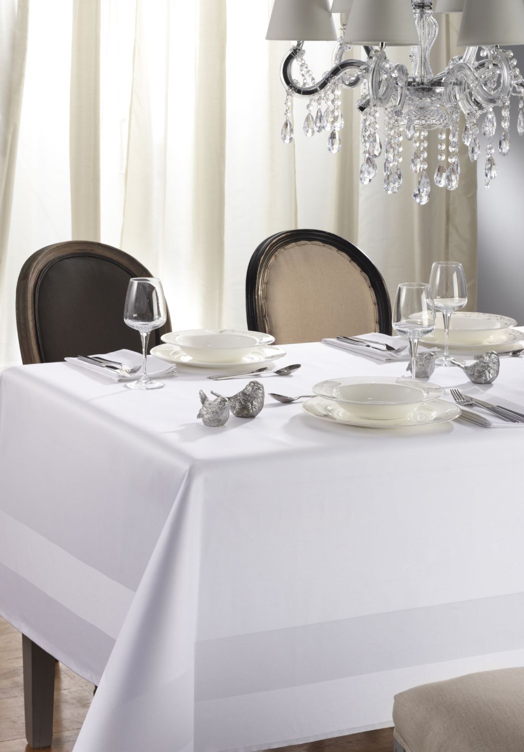 Tischdecke Tafeltuch 280 cm  rund Tablecloth weiß  und Baumwolle Atlas 