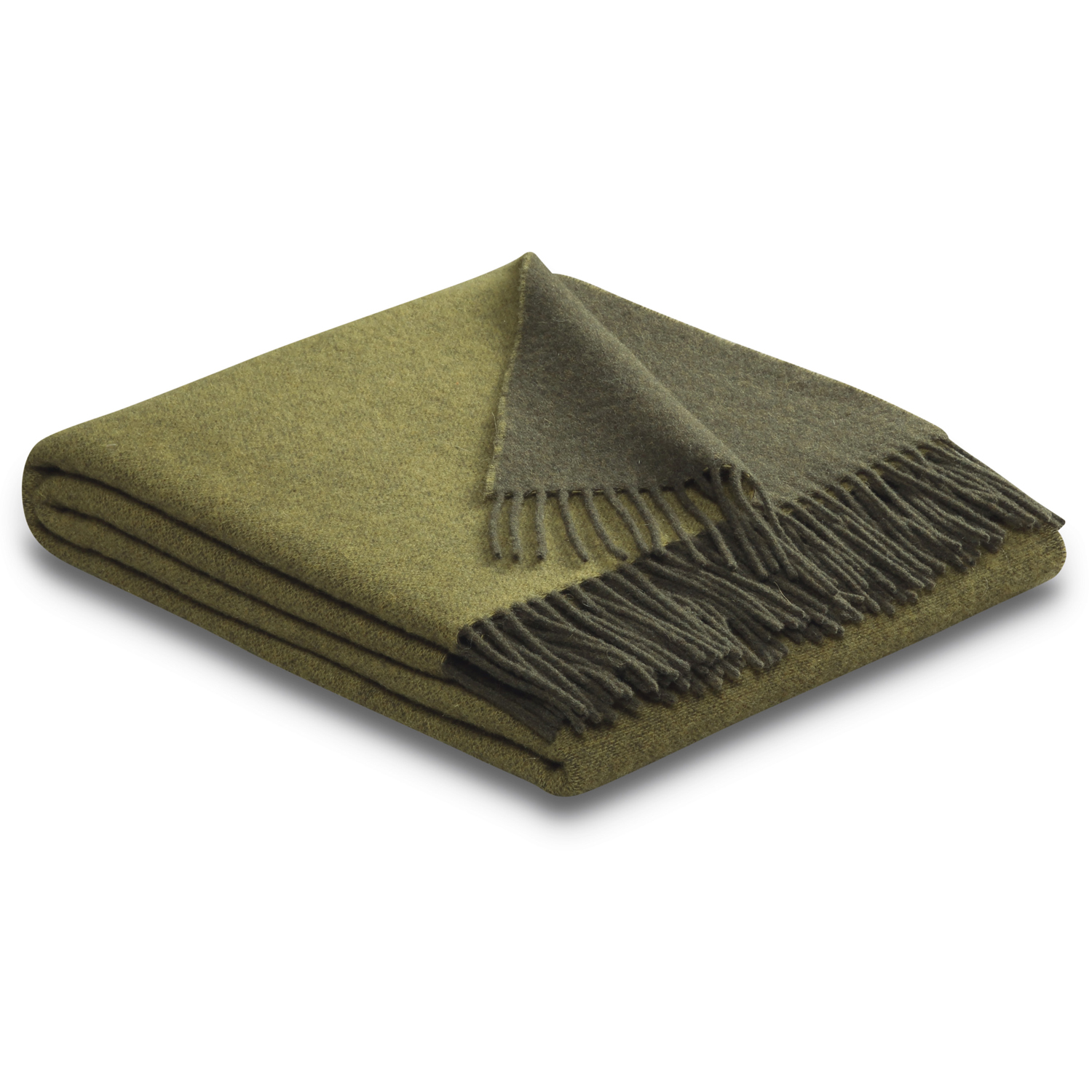 Biederlack Plaid uni 130x170cm olive hochwertige Kuscheldecke mit Fransen