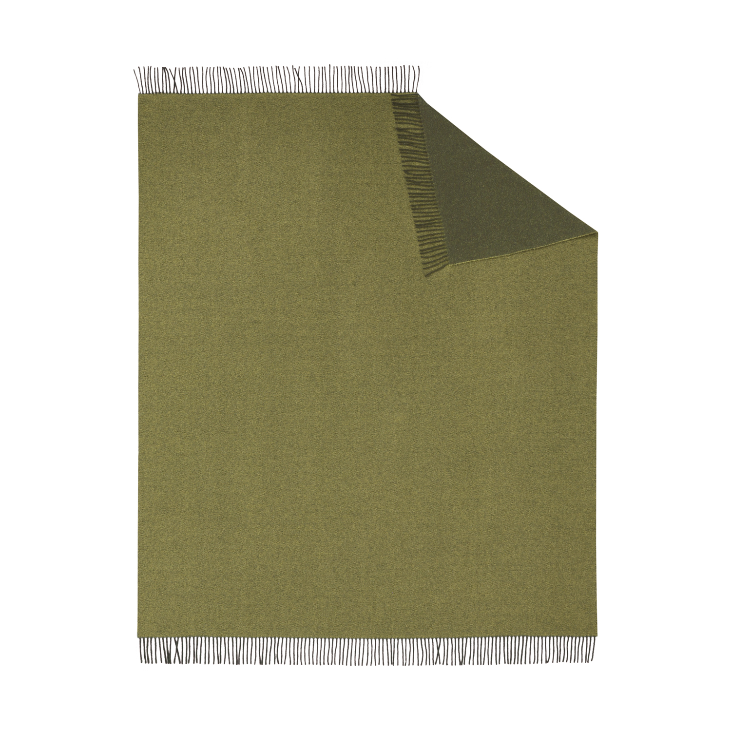 Biederlack Plaid uni 130x170cm olive hochwertige Kuscheldecke mit Fransen