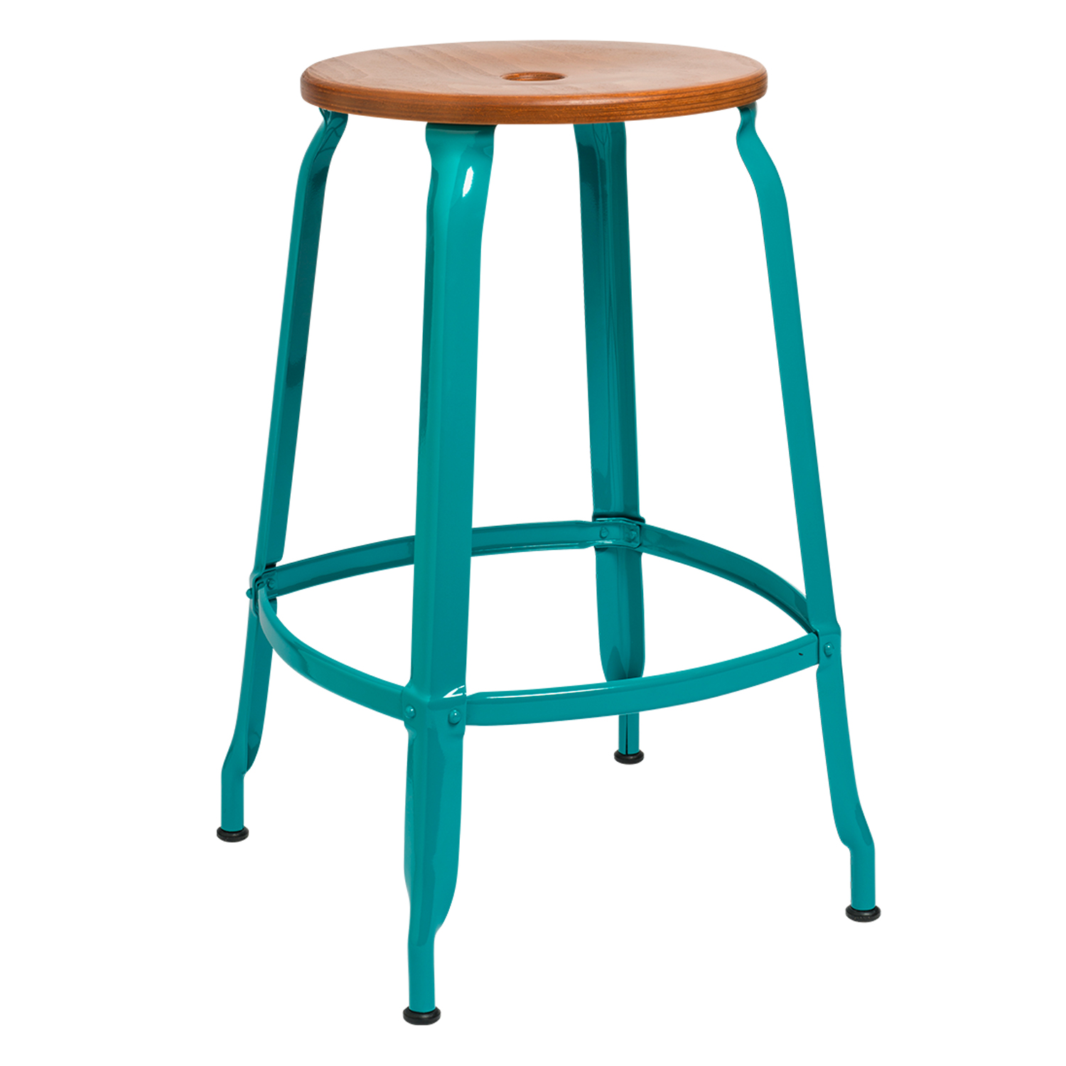 CHAISES Nicolle Barhocker caramel türkisblau Sitzhöhe 62cm Holz caramel und Metall Glossy Turquoise Blue