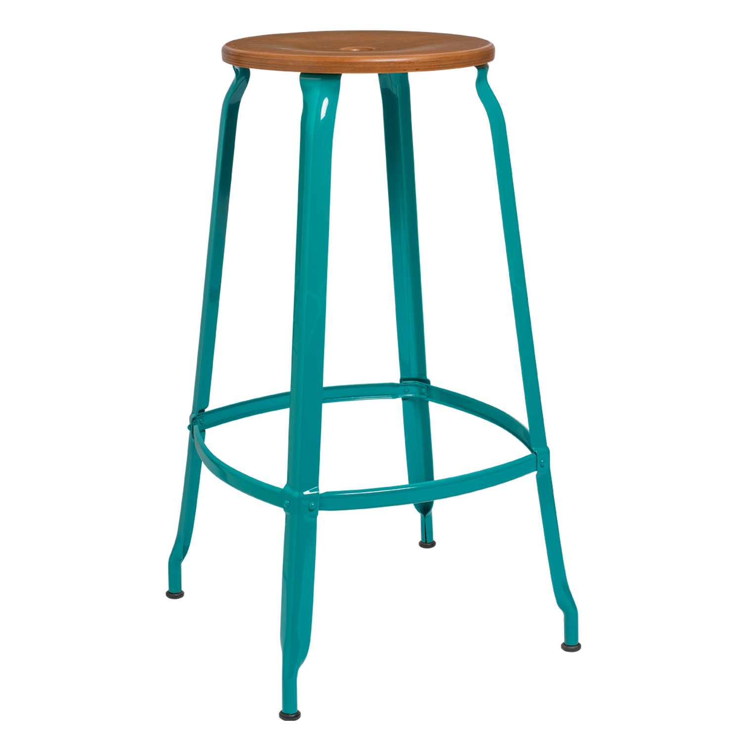 CHAISES Nicolle Barhocker caramel türkisblau Sitzhöhe 77cm Holz caramel und Metall Glossy Turquoise Blue