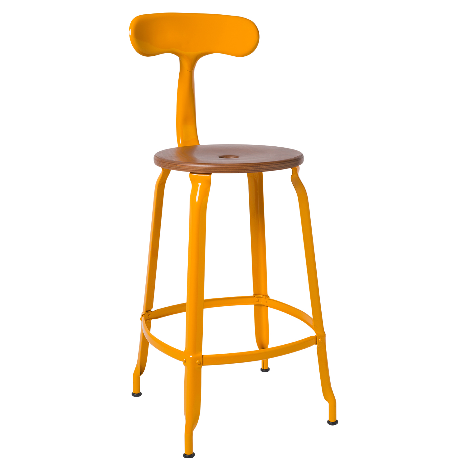 CHAISES Nicolle Barstuhl caramel narzissengelb Sitzhöhe 62cm Holz caramel und Metall Glossy Daffodil Yellow