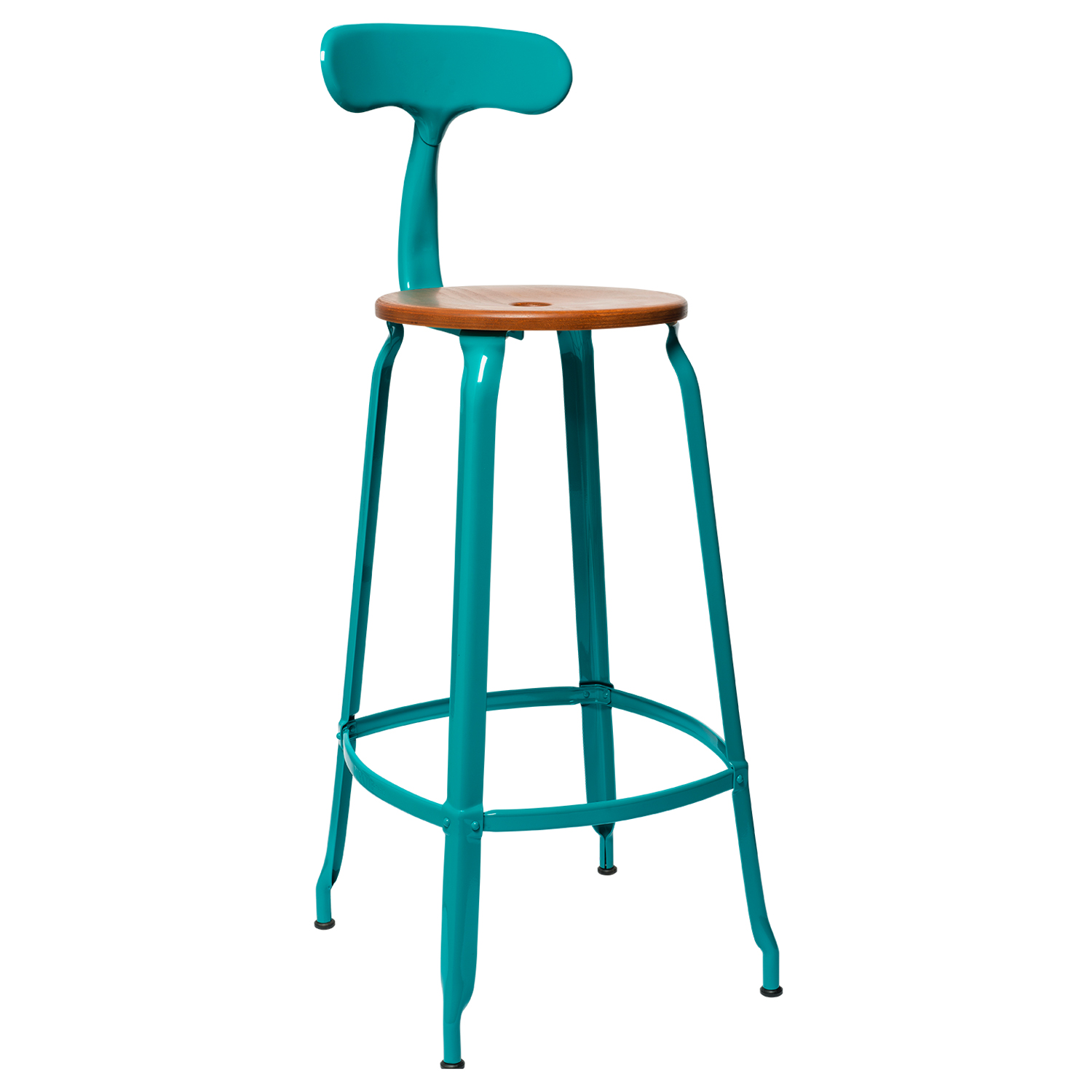 CHAISES Nicolle Barstuhl caramel türkisblau Sitzhöhe 77cm Holz caramel und Metall Glossy Turquoise Blue