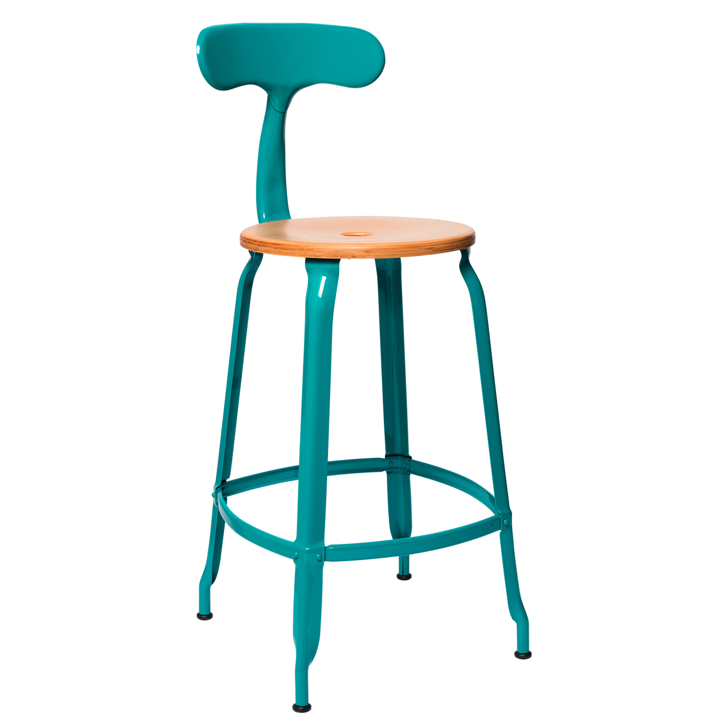 CHAISES Nicolle Barstuhl natural türkisblau Sitzhöhe 62cm Holz natural und Metall Glossy Turquoise Blue