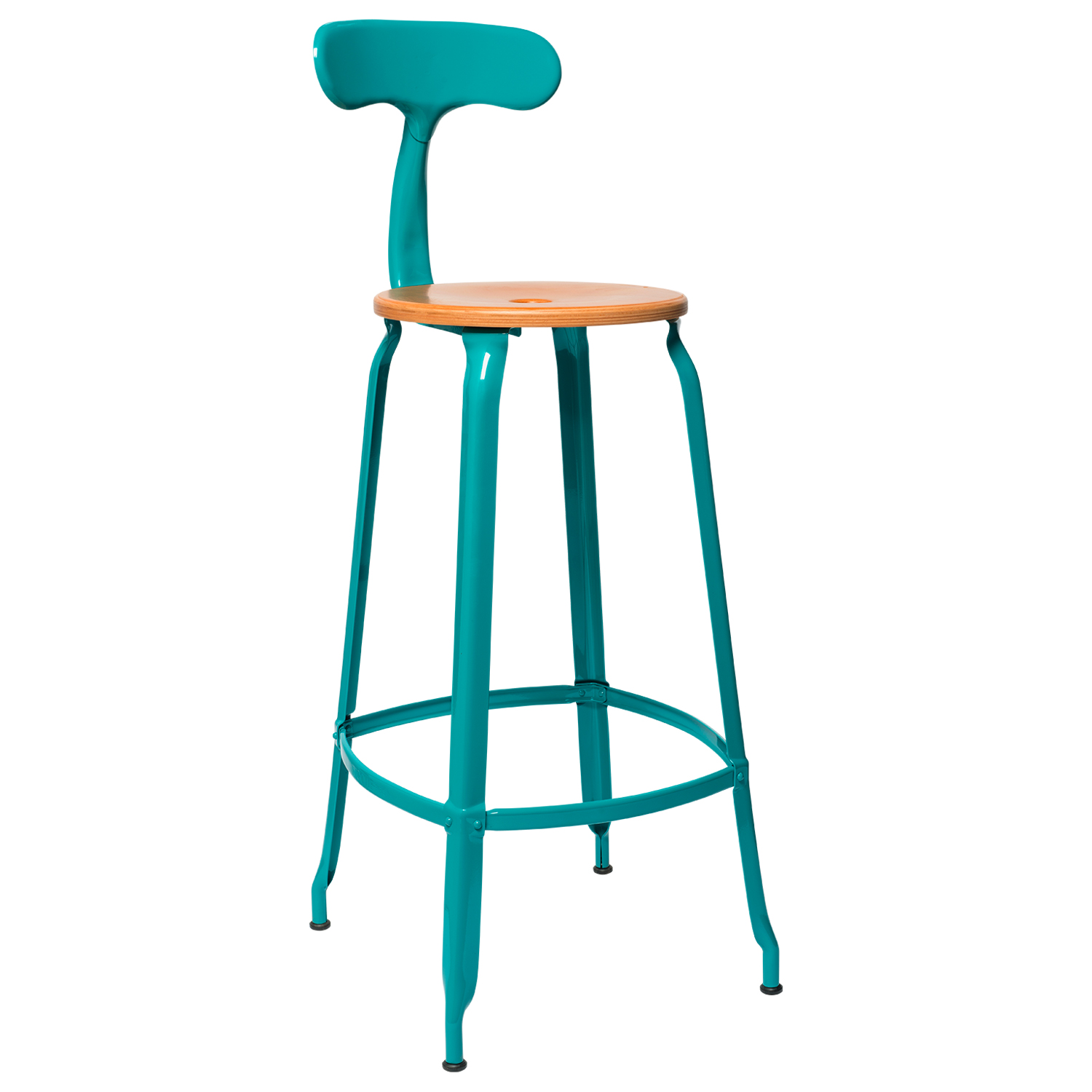 CHAISES Nicolle Barstuhl natural türkisblau Sitzhöhe 77cm Holz natural und Metall Glossy Turquoise Blue