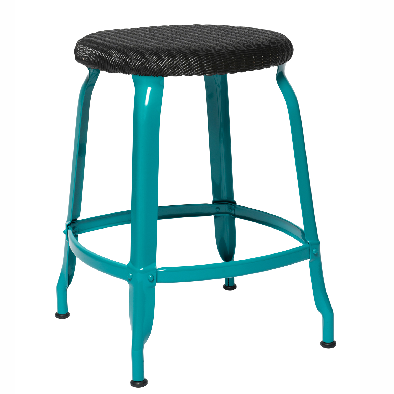 CHAISES Nicolle Hocker black Loom türkisblau Sitzhöhe 48cm Loom black und Metall Glossy Turquoise Blue