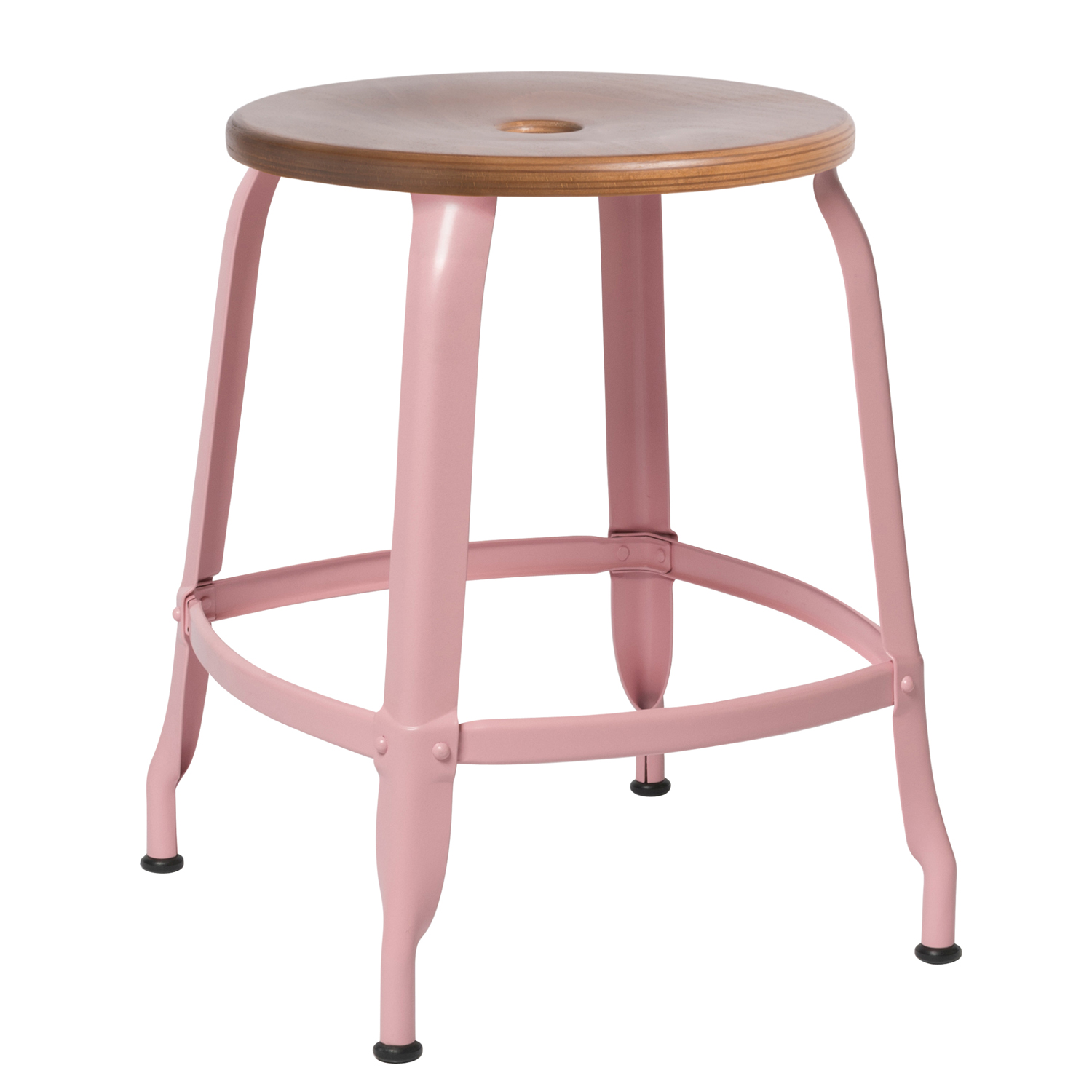 CHAISES Nicolle Hocker caramel hellrosa Sitzhöhe 47cm Holz caramel und Metall Matte Light Pink