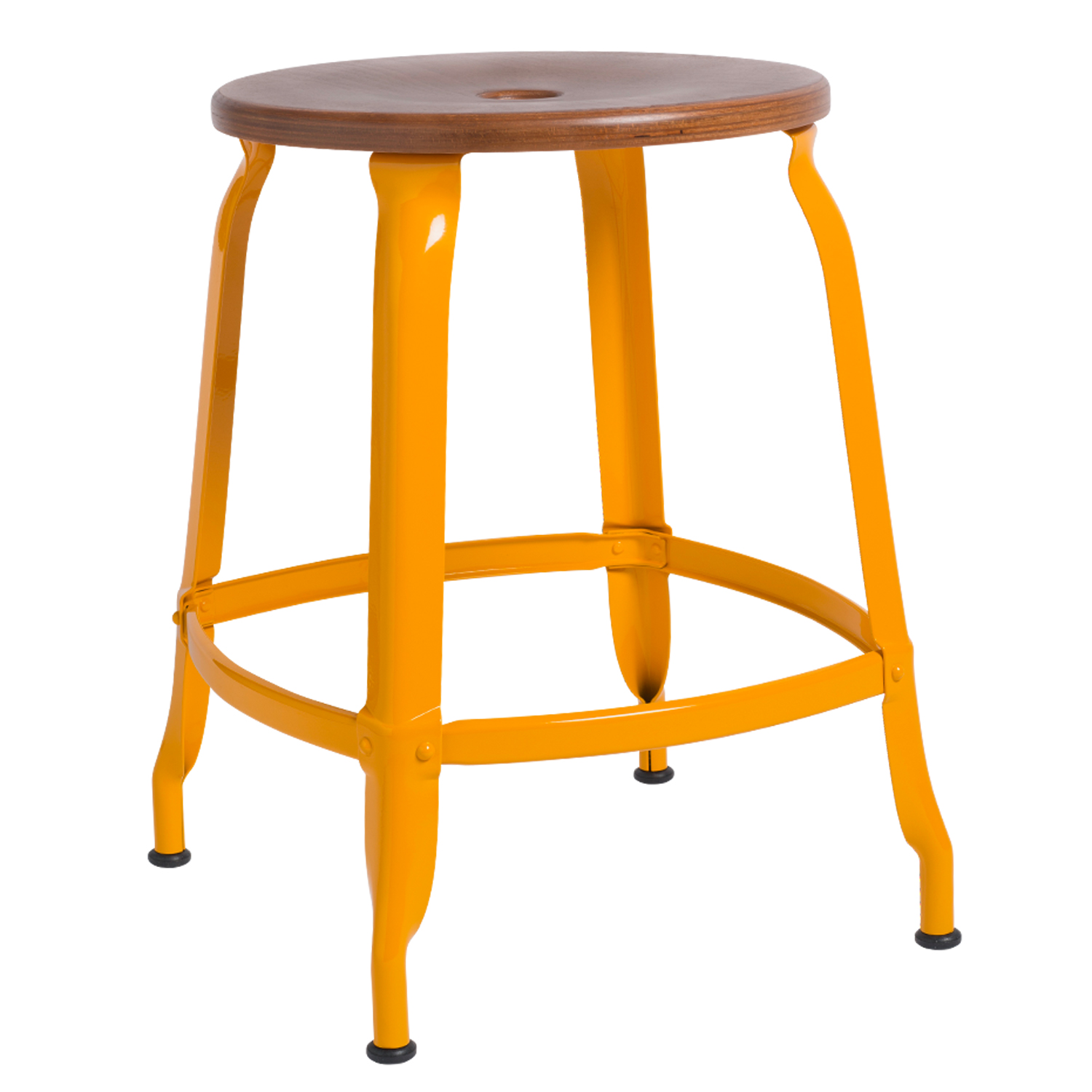 CHAISES Nicolle Hocker caramel narzissengelb Sitzhöhe 47cm Holz caramel und Metall Glossy Daffodil Yellow