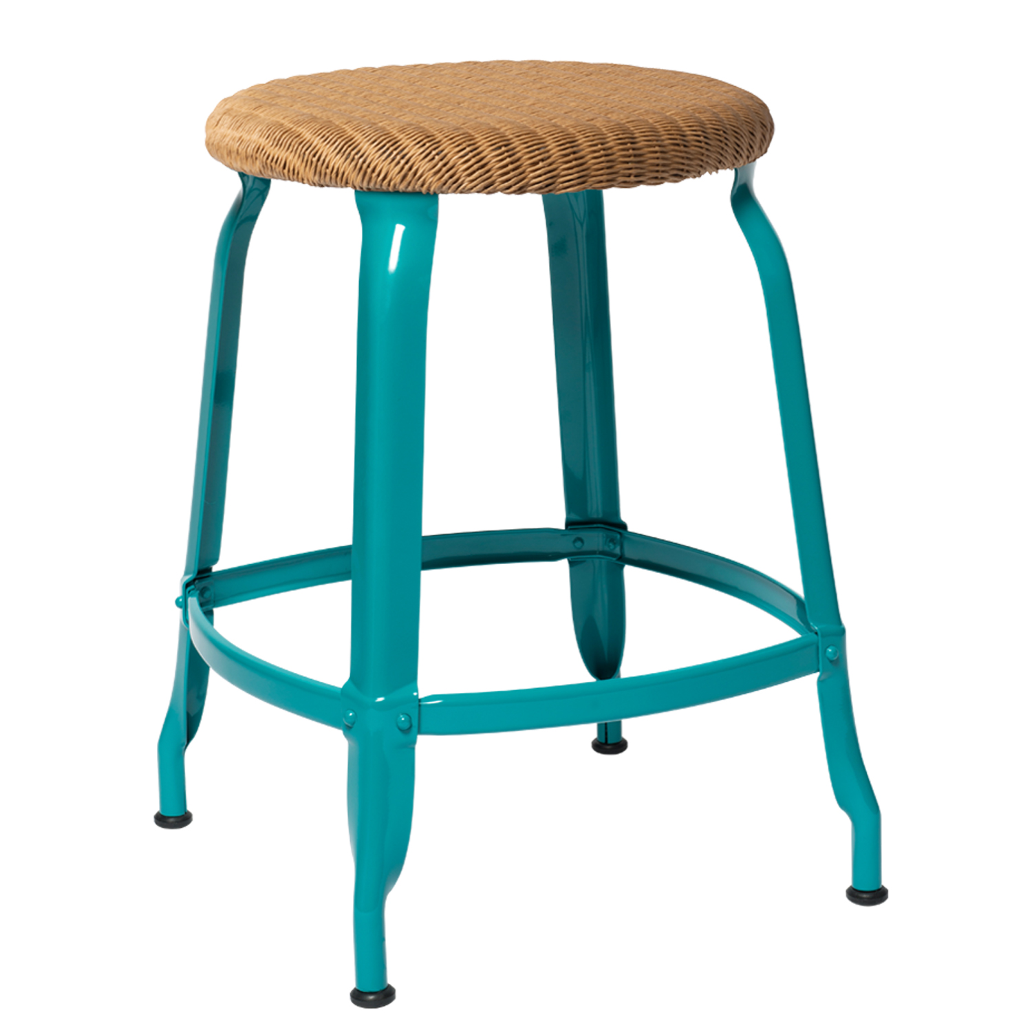 CHAISES Nicolle Hocker natural Loom türkisblau Sitzhöhe 48cm Loom natural und Metall Glossy Turquoise Blue