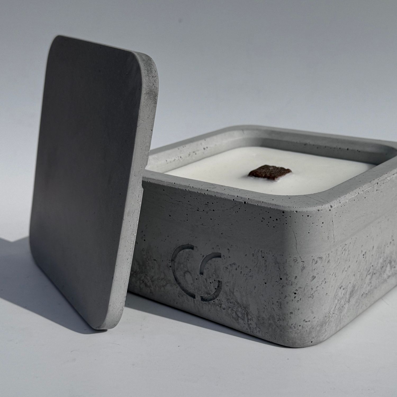 CS-Beton Tischfeuer FLAT betongrau 16 cm eckig In- und Outdoor-Deko mit Betonabdeckung