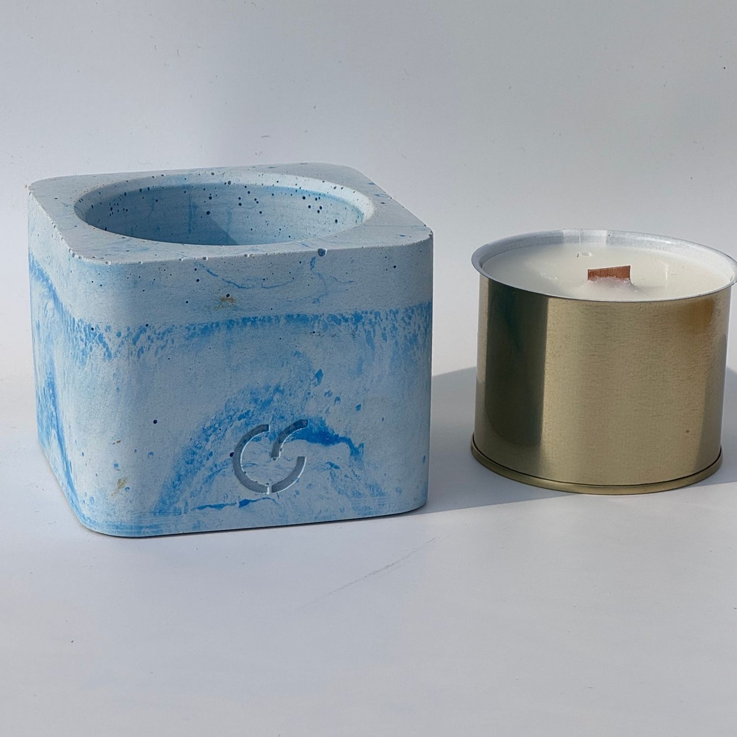 CS-Beton Tischfeuer VARIO ODORE 2er Set ice-blau Betondeko mit austauschbarer Wachsdose