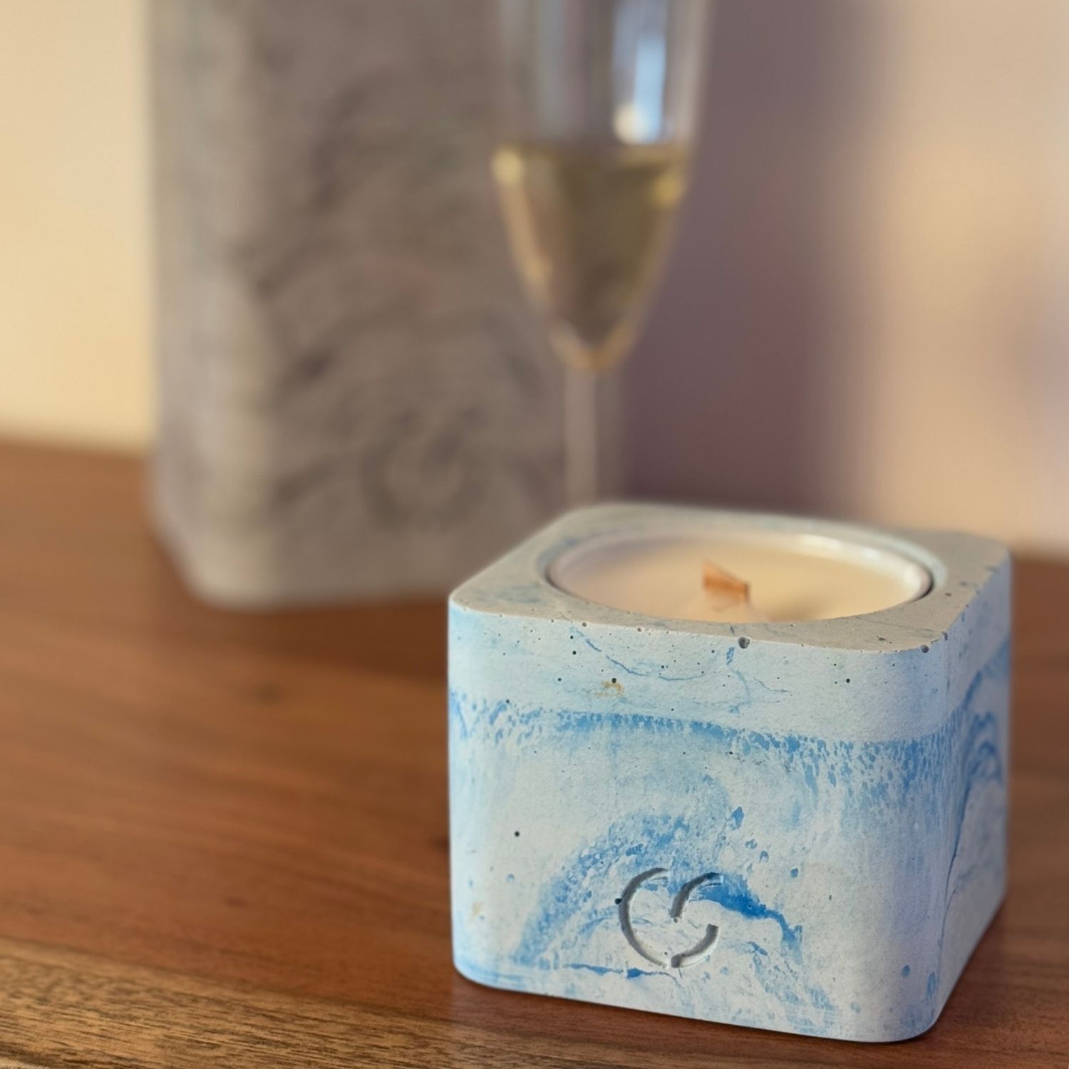 CS-Beton Tischfeuer VARIO ODORE 2er Set ice-blau Betondeko mit austauschbarer Wachsdose