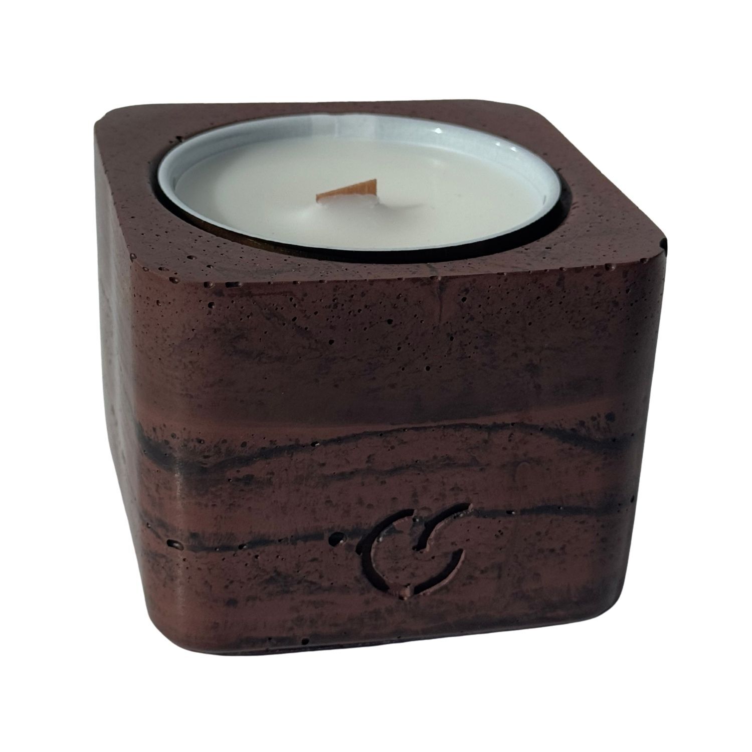 CS-Beton Tischfeuer VARIO ODORE 2er Set nussbaum Betondeko mit austauschbarer Wachsdose