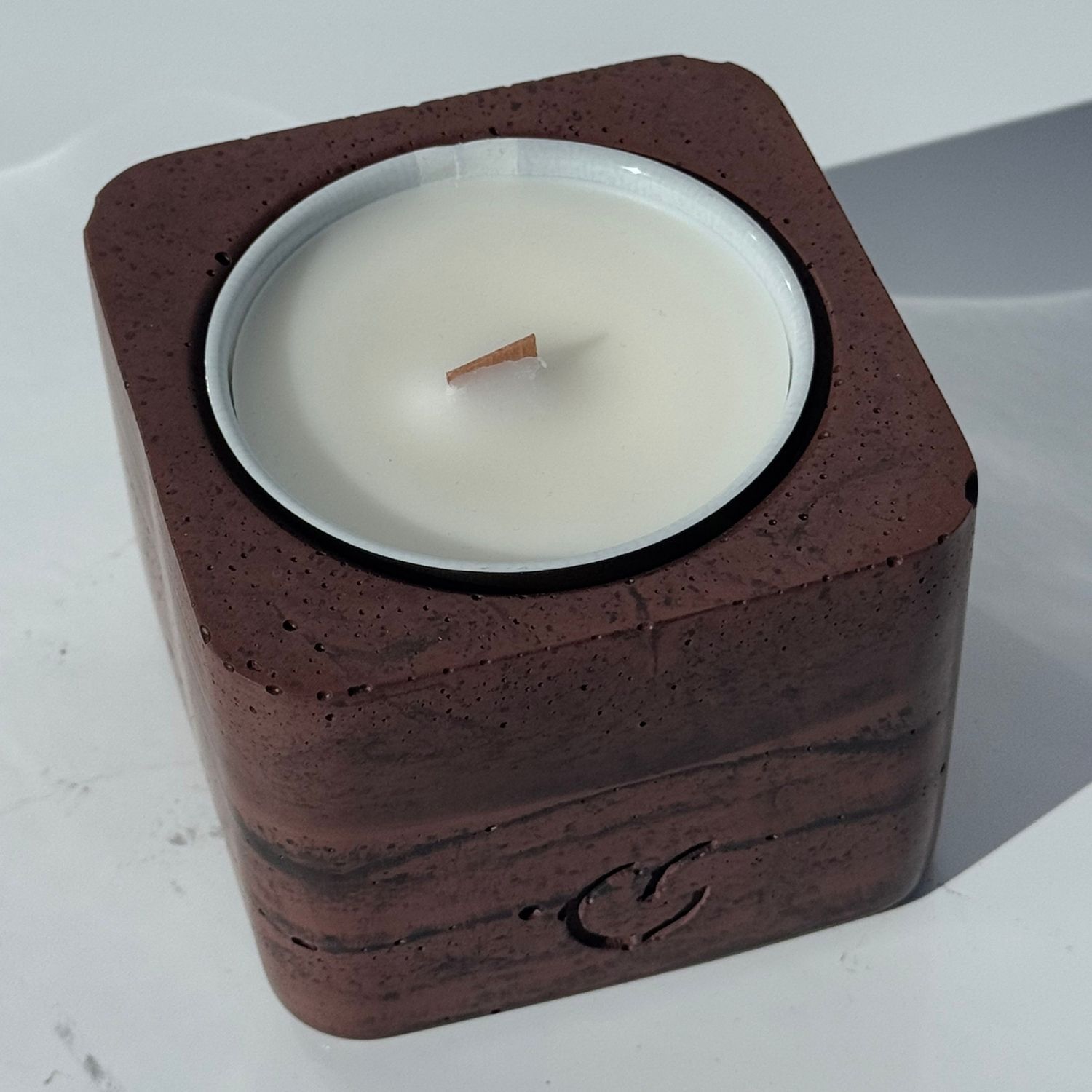 CS-Beton Tischfeuer VARIO ODORE 2er Set nussbaum Betondeko mit austauschbarer Wachsdose