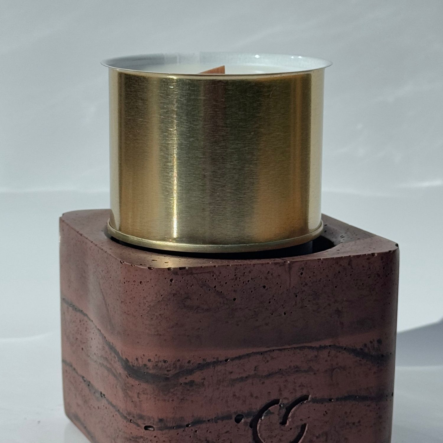 CS-Beton Tischfeuer VARIO ODORE 2er Set nussbaum Betondeko mit austauschbarer Wachsdose