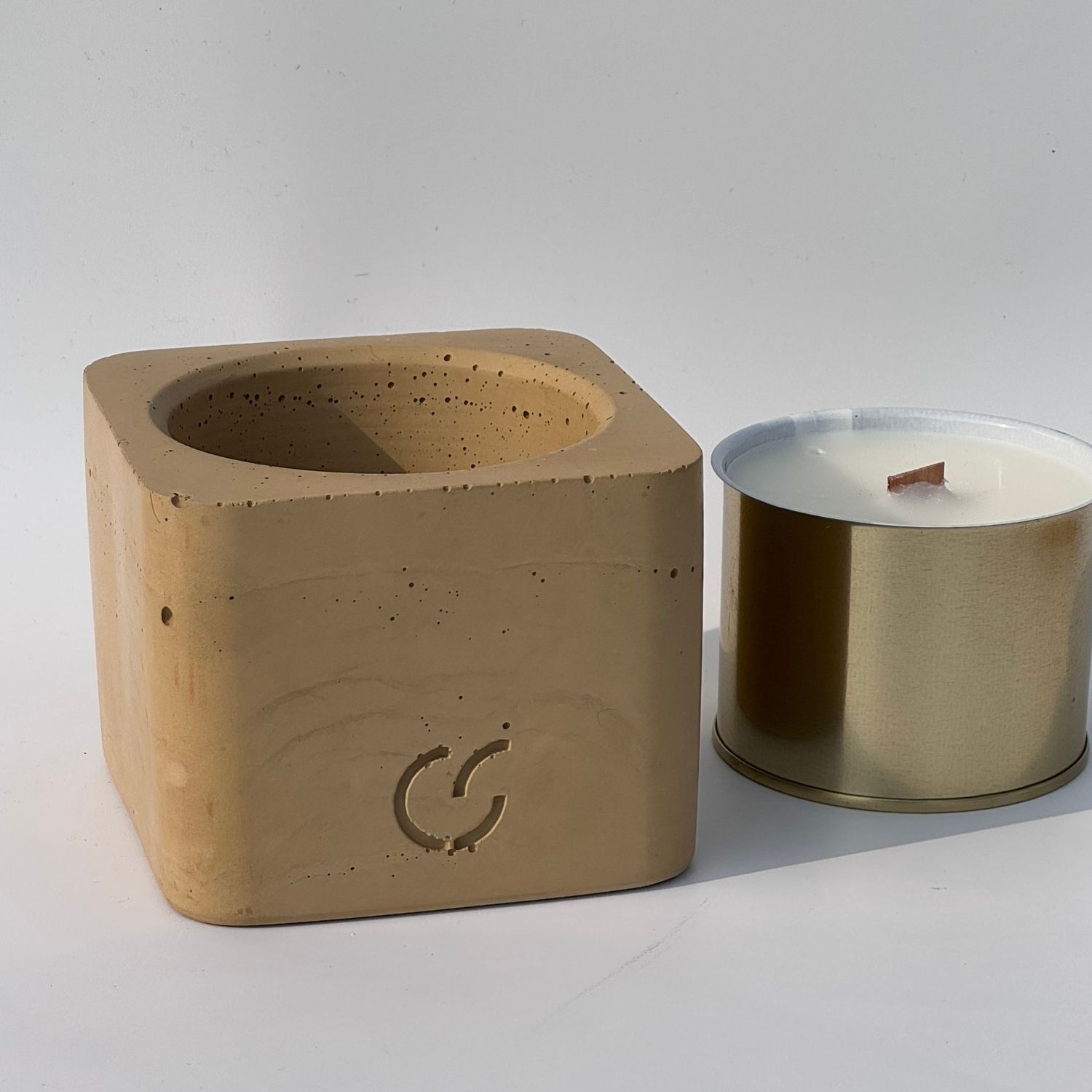 CS-Beton Tischfeuer VARIO ODORE 2er Set ocker Betondeko mit austauschbarer Wachsdose