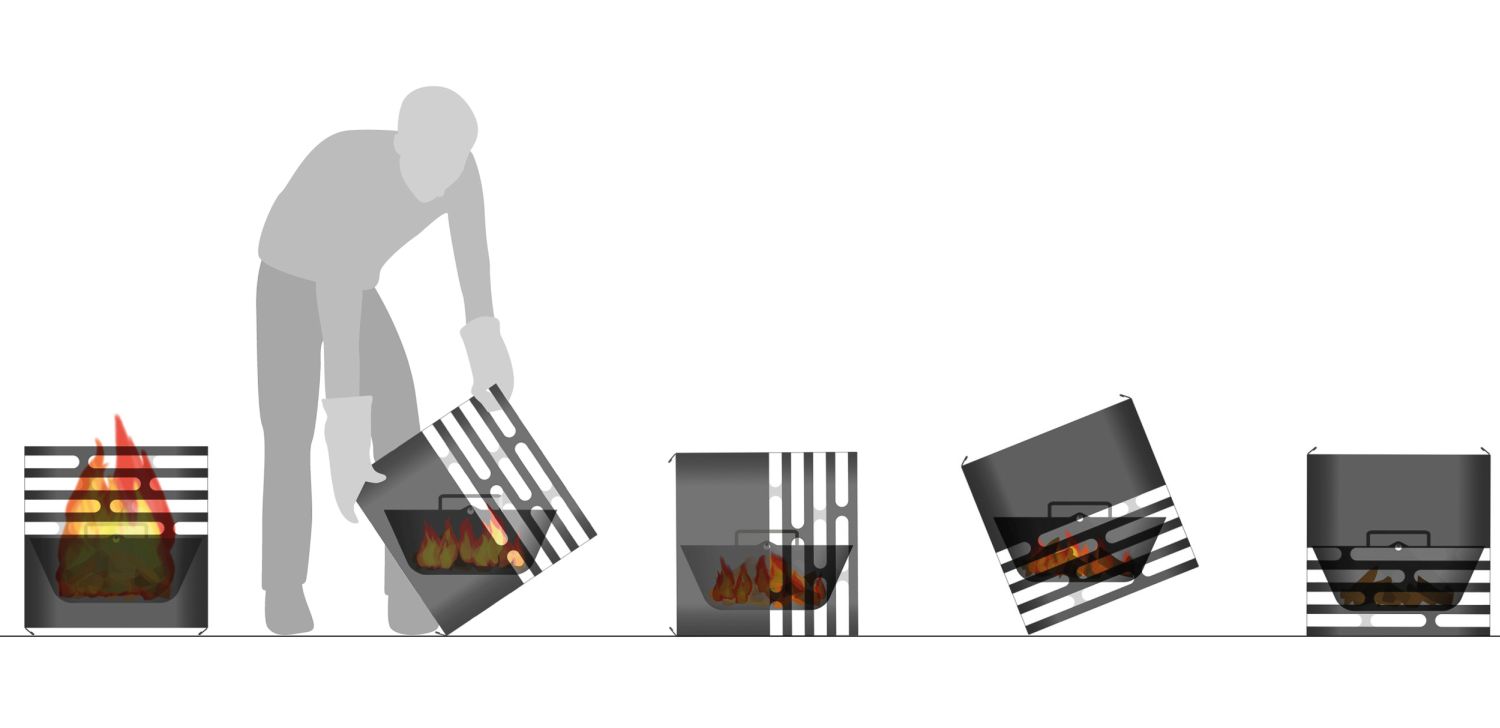 CUBE Feuerkorb Grill Hocker schwarz Feuerkorb Grill Hocker sicheres Handling Edelstahl pulverbeschichtet
