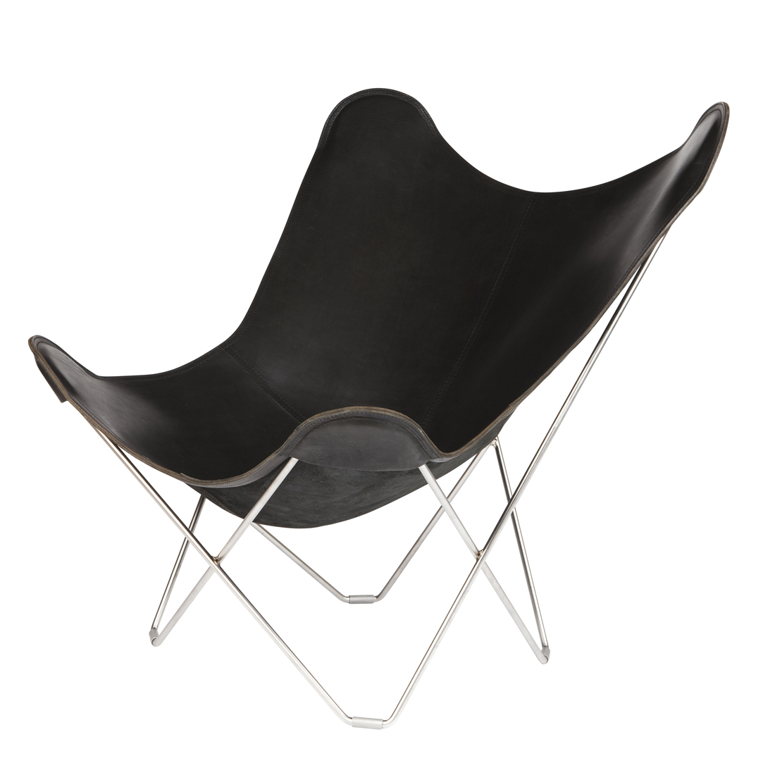 CUERODESIGN Sessel Pampa Mariposa Black aus Leder mit verchromtem Stahlgestell