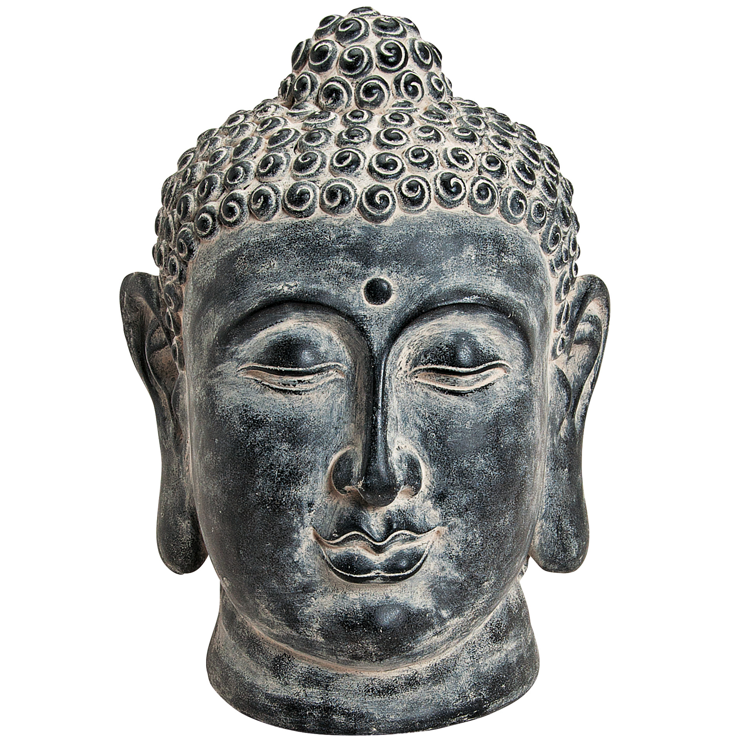Dekofigur Buddhakopf antik schwarz Magnesia 35x48x33cm 