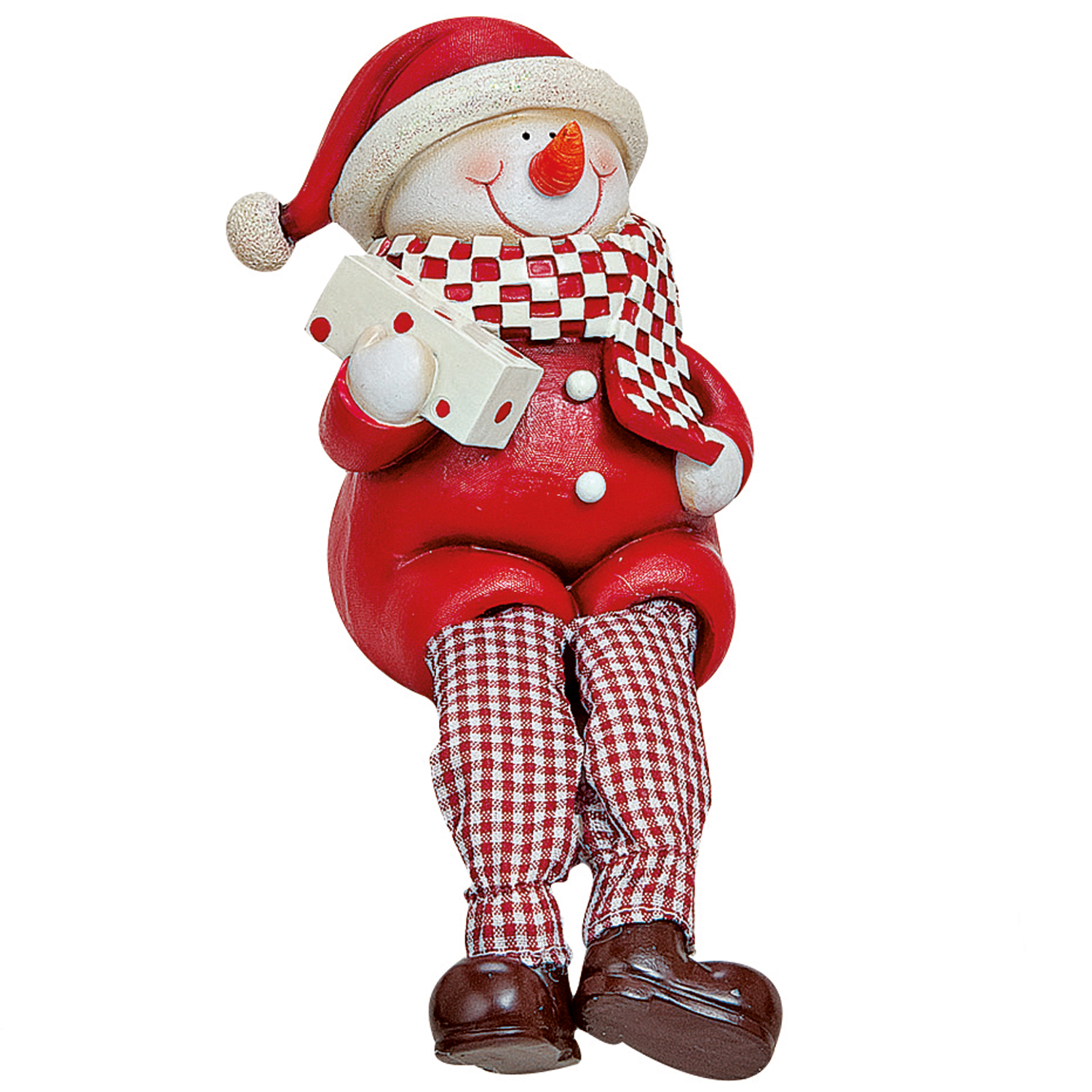 Dekofigur Kantenhocker Schneemann mit Geschenk aus Polyresin 10-20cm 