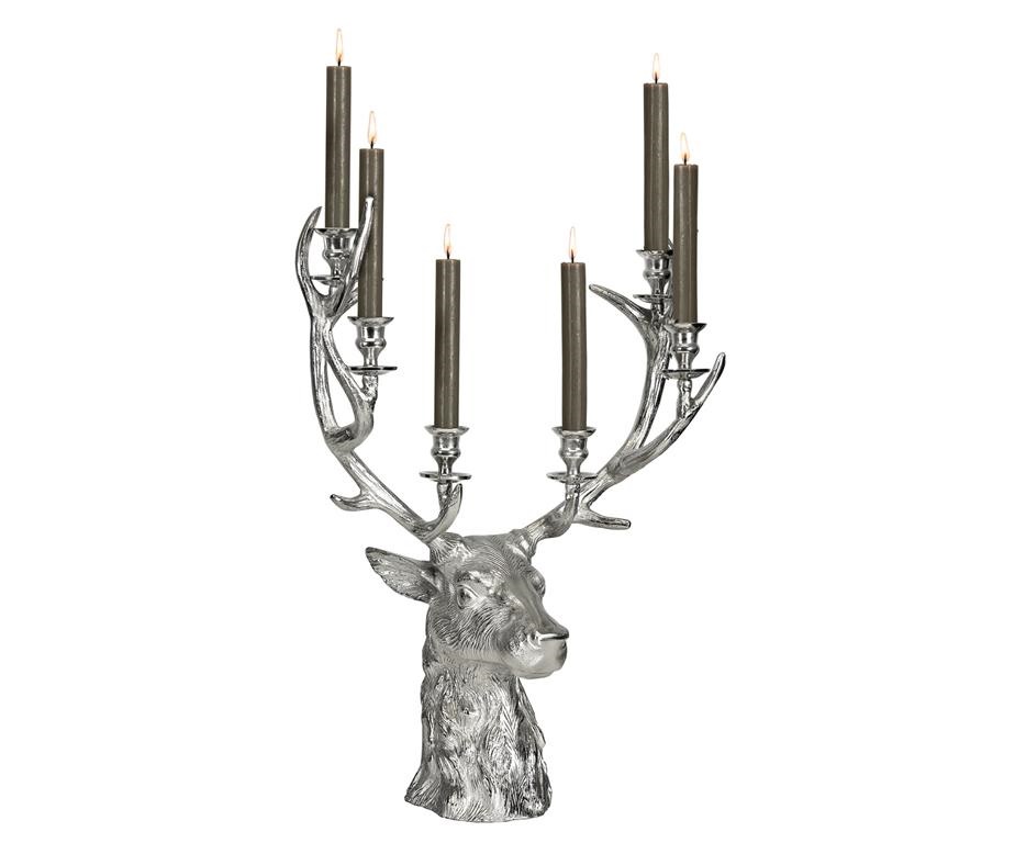 EDZARD Kerzenleuchter Rentier Aluminium für 6 Kerzen B: 50cm H: 65cm Hirsche und Rentiere als Deko