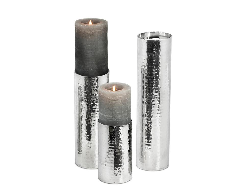 EDZARD Kerzenständer Leuchter Agadir Edelstahl gehämmerte Optik H: 25 cm Durchmesser 8,5 cm