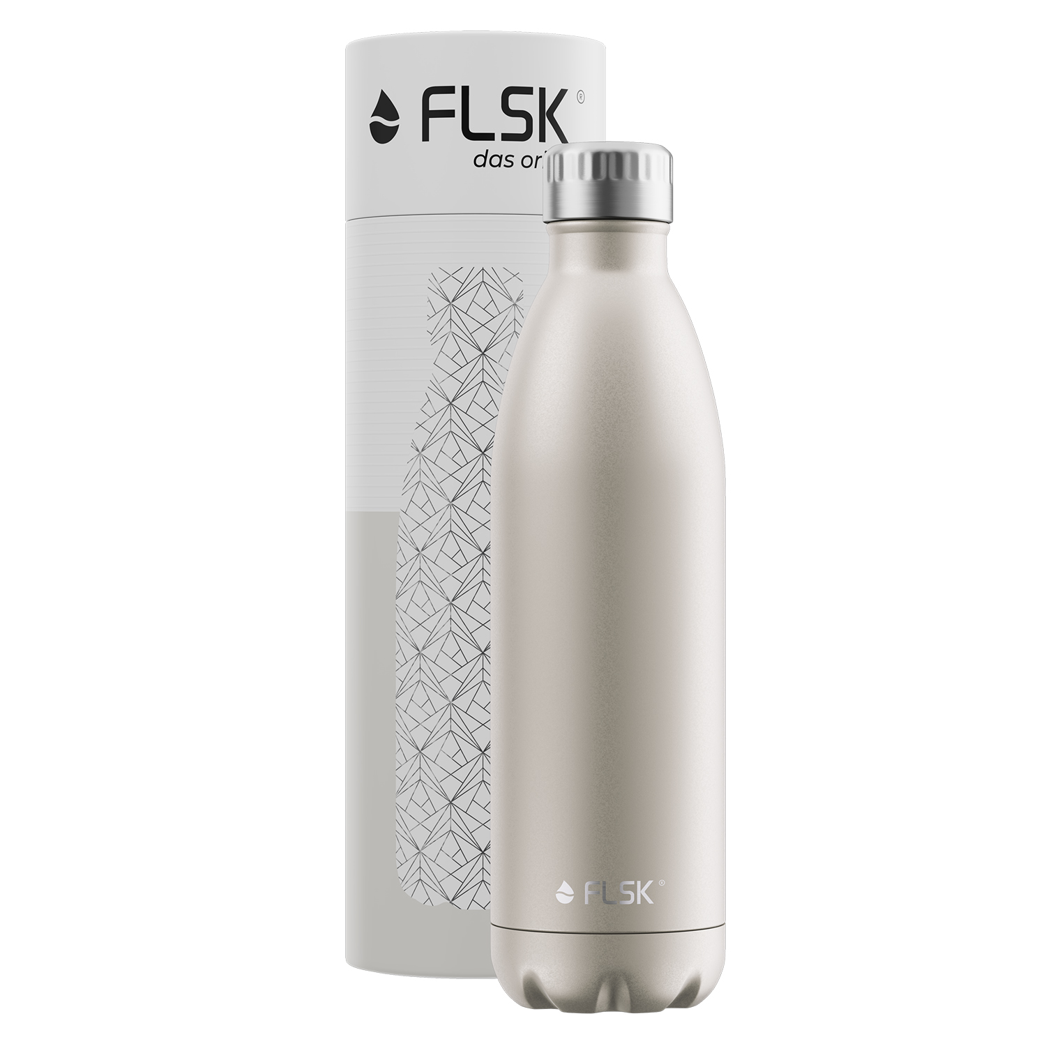 FLSK Trinkflasche Edelstahl champagne Inhalt 750ml Thermosflasche Trinköffnung 3,4cm in Geschenkbox