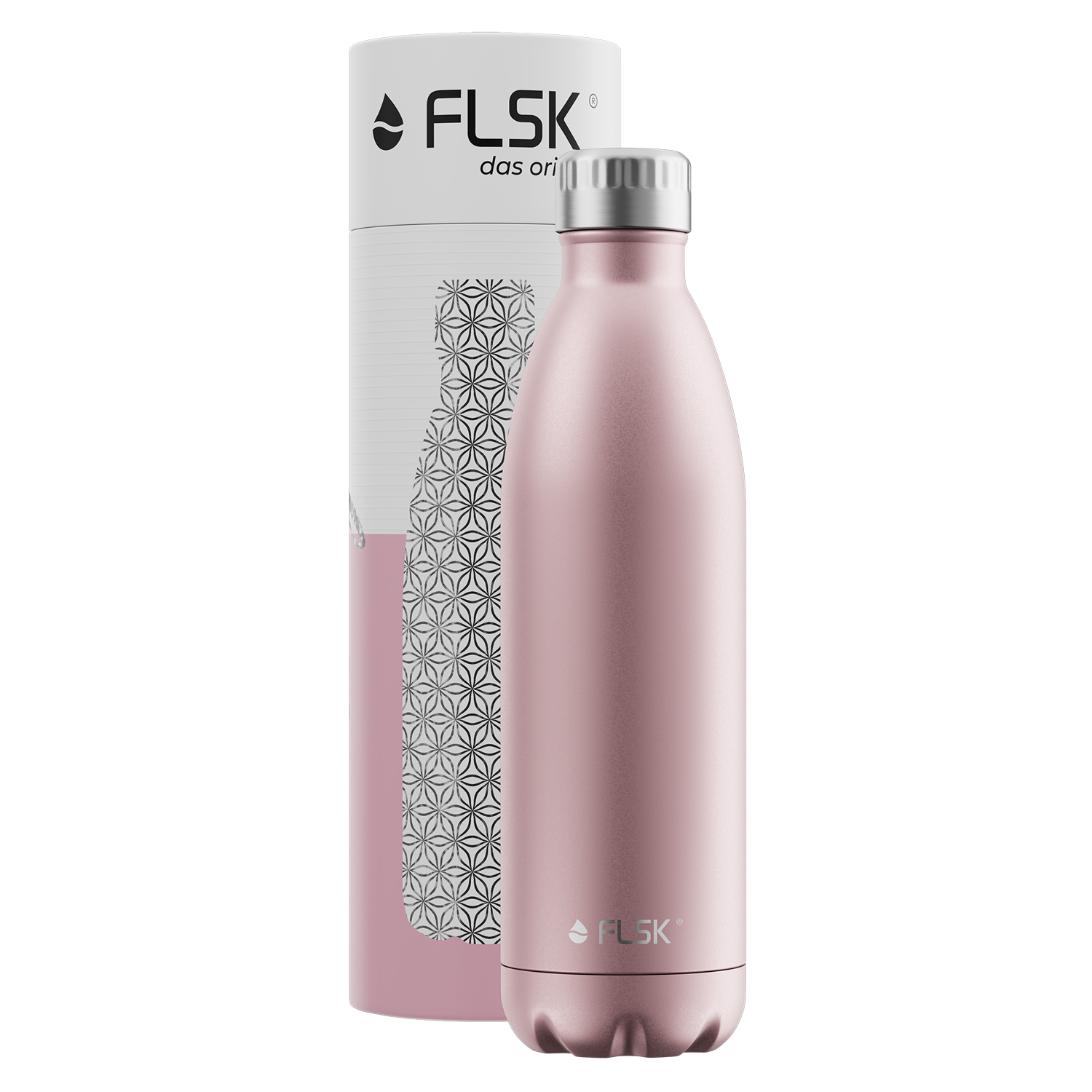 FLSK Trinkflasche Edelstahl rosegold Inhalt 1l Thermosflasche Trinköffnung 3,4cm in Geschenkbox