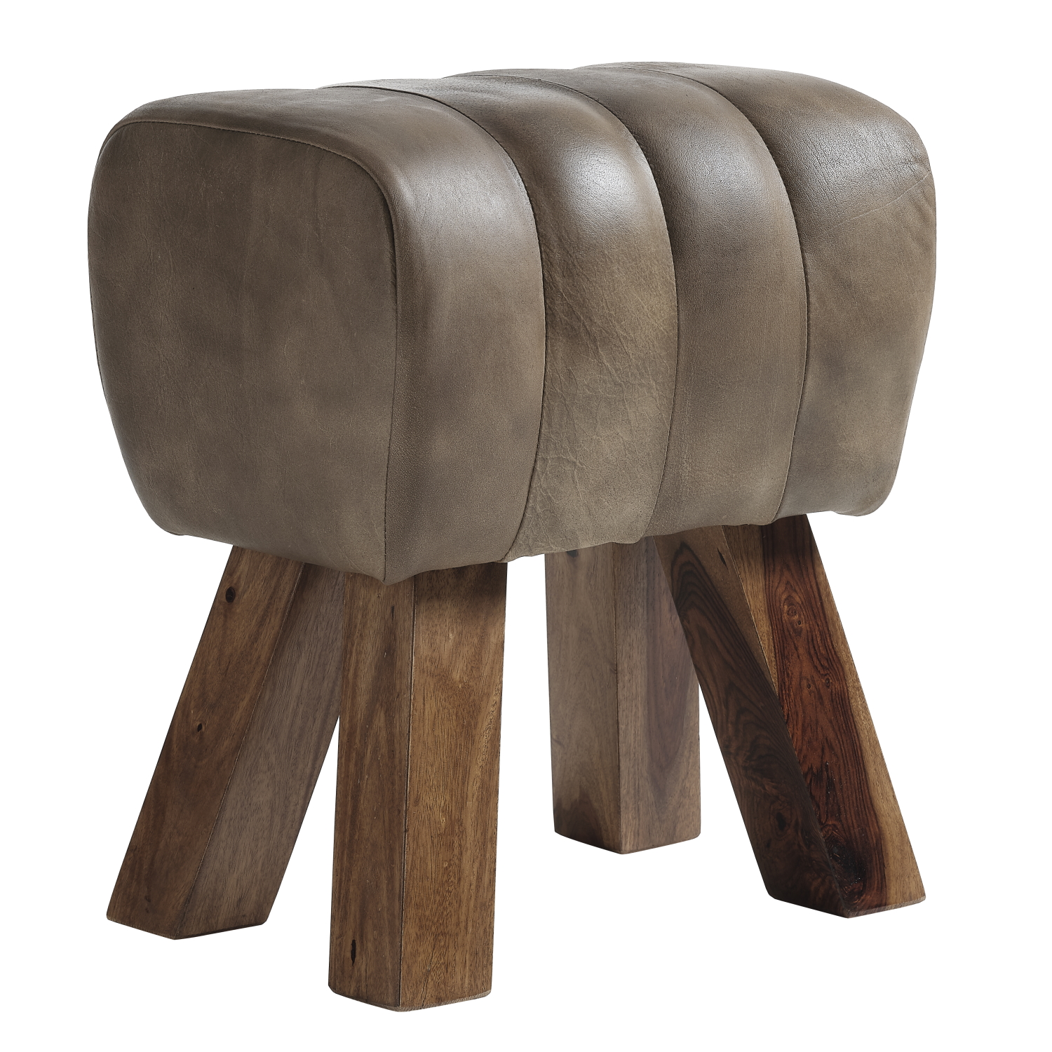FUHRHOME Lima Patina Lederhocker gepolstert Sitzbock aus Leder und Mangoholz