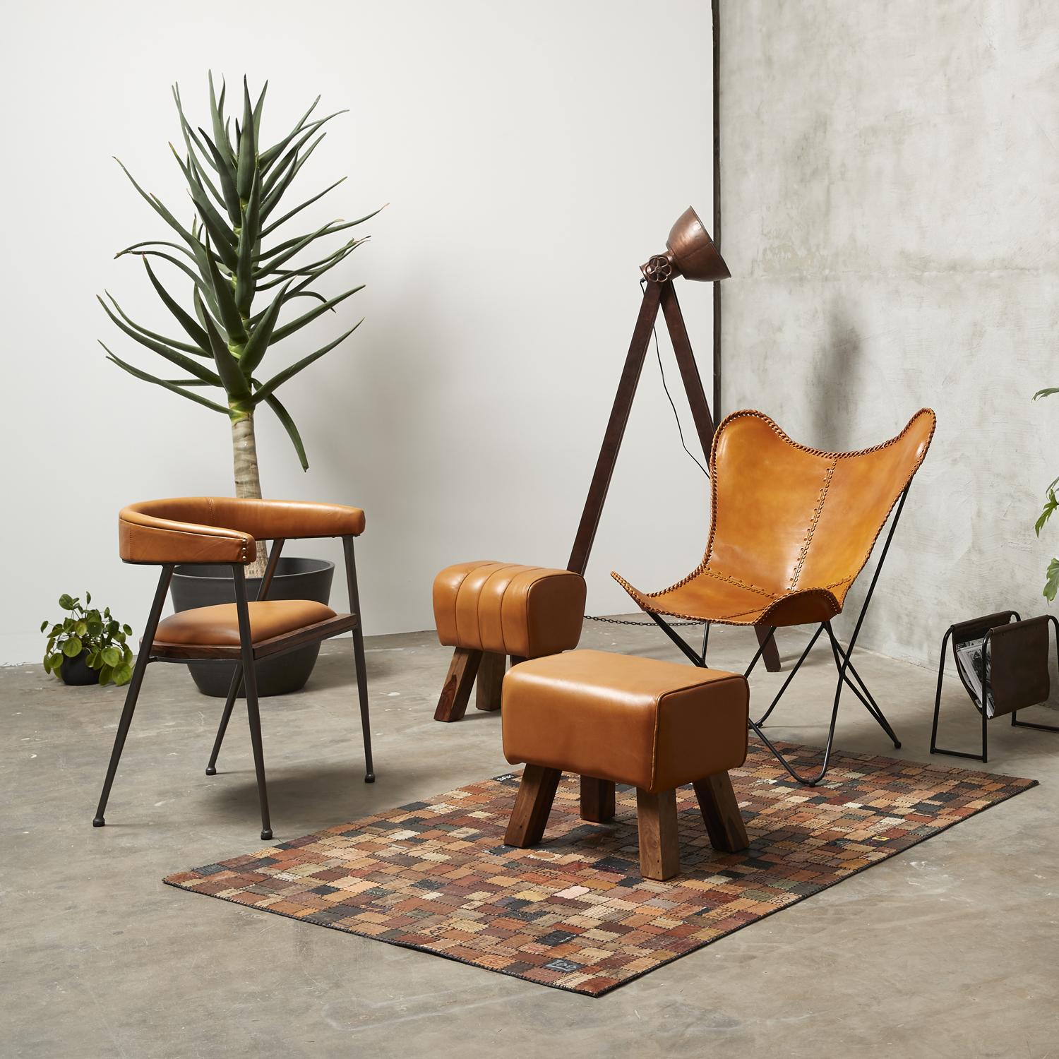 FUHRHOME London Stuhl Cognac Aus Büffelleder und Mangoholz