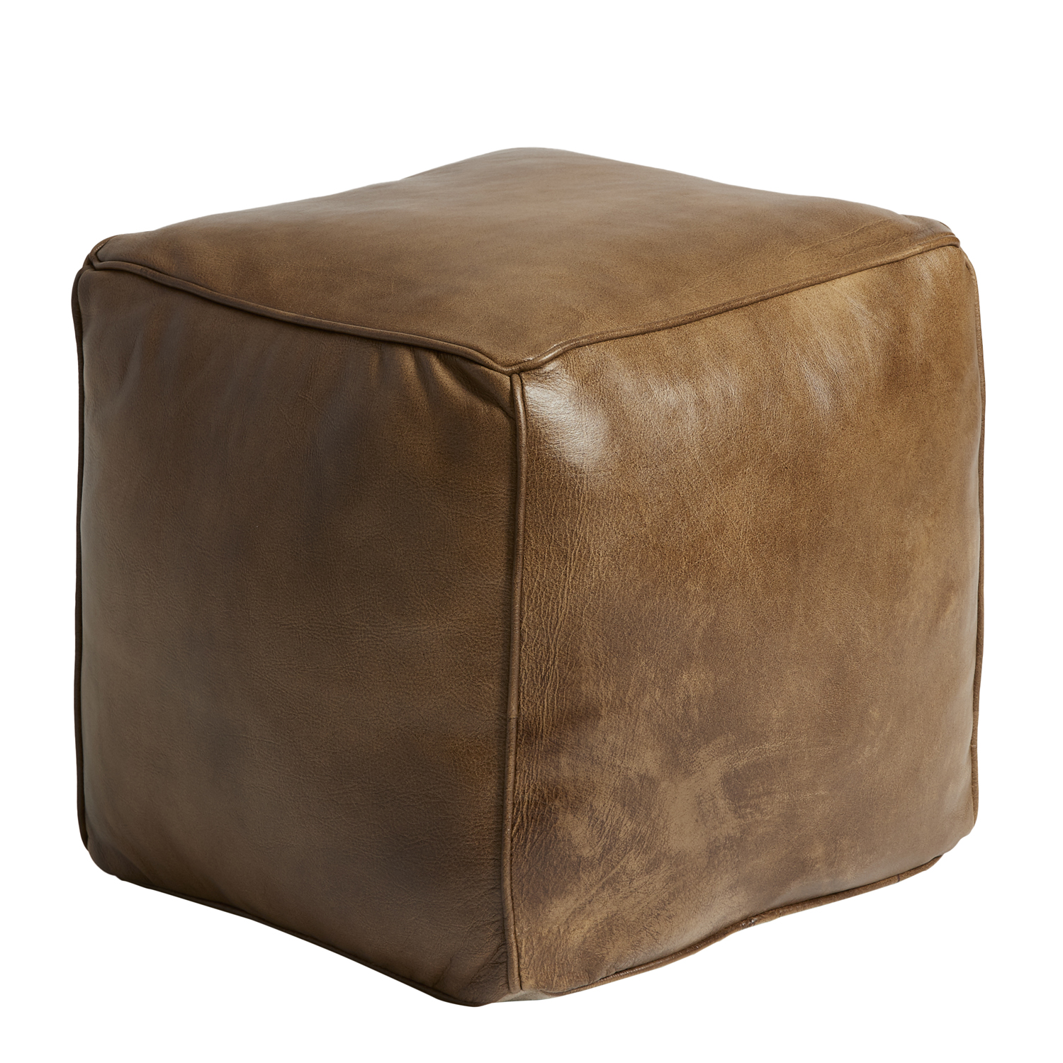 FUHRHOME St.Thomas Pouf Patina Brown aus Büffelleder und Wolle