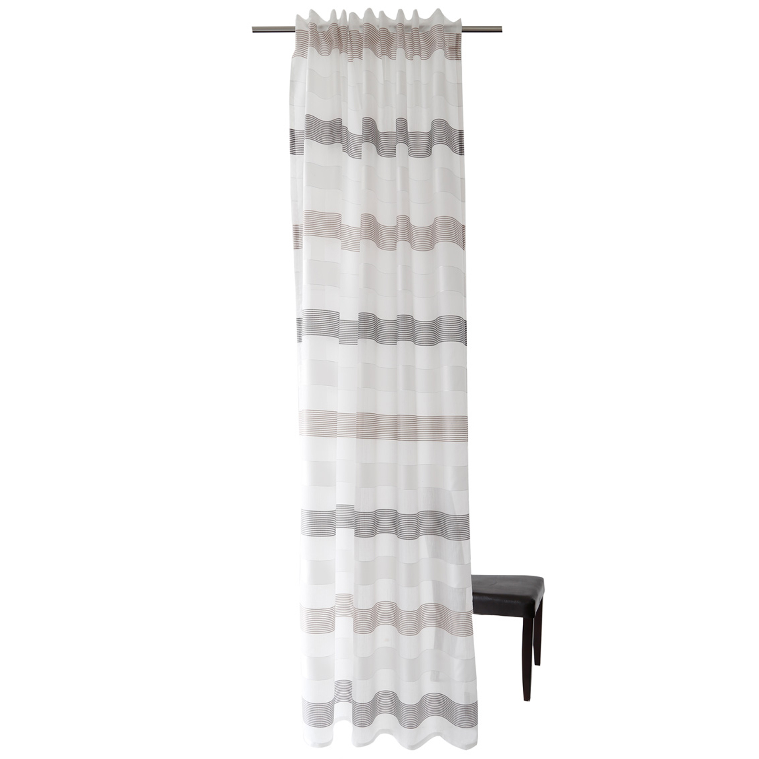 HOMING Vorhang mit verdeckten Schlaufen Lena grau/braun Halbtransparenter Vorhang mit Querstreifen