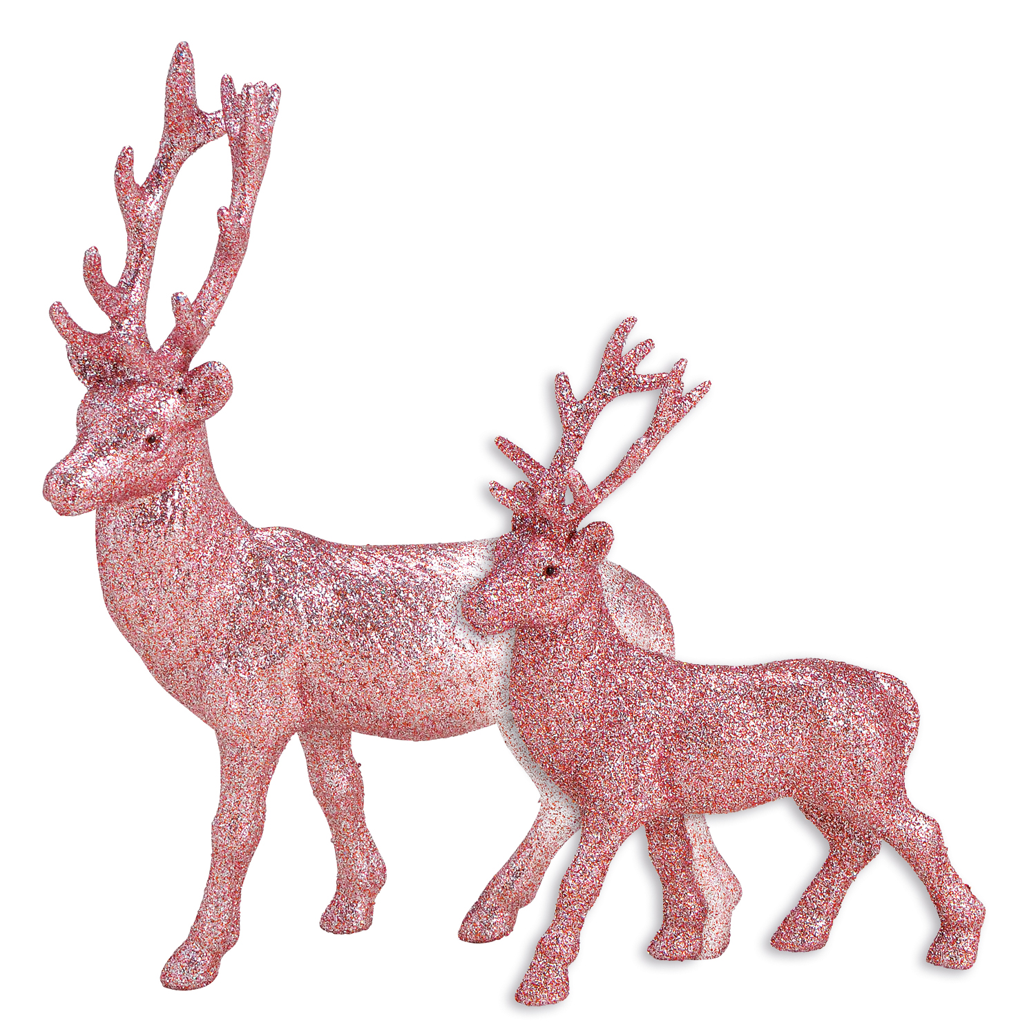 Hirsch mit Glitter aus Kunststoff Pink 2er Set Höhen 30cm und 21cm Hirsche und Rentiere als Deko