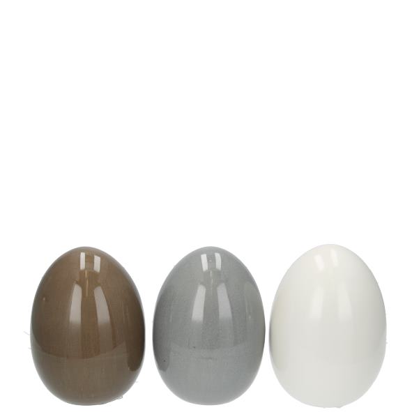 Keramik Ostereier 3er Set 15cm weiß grau braun