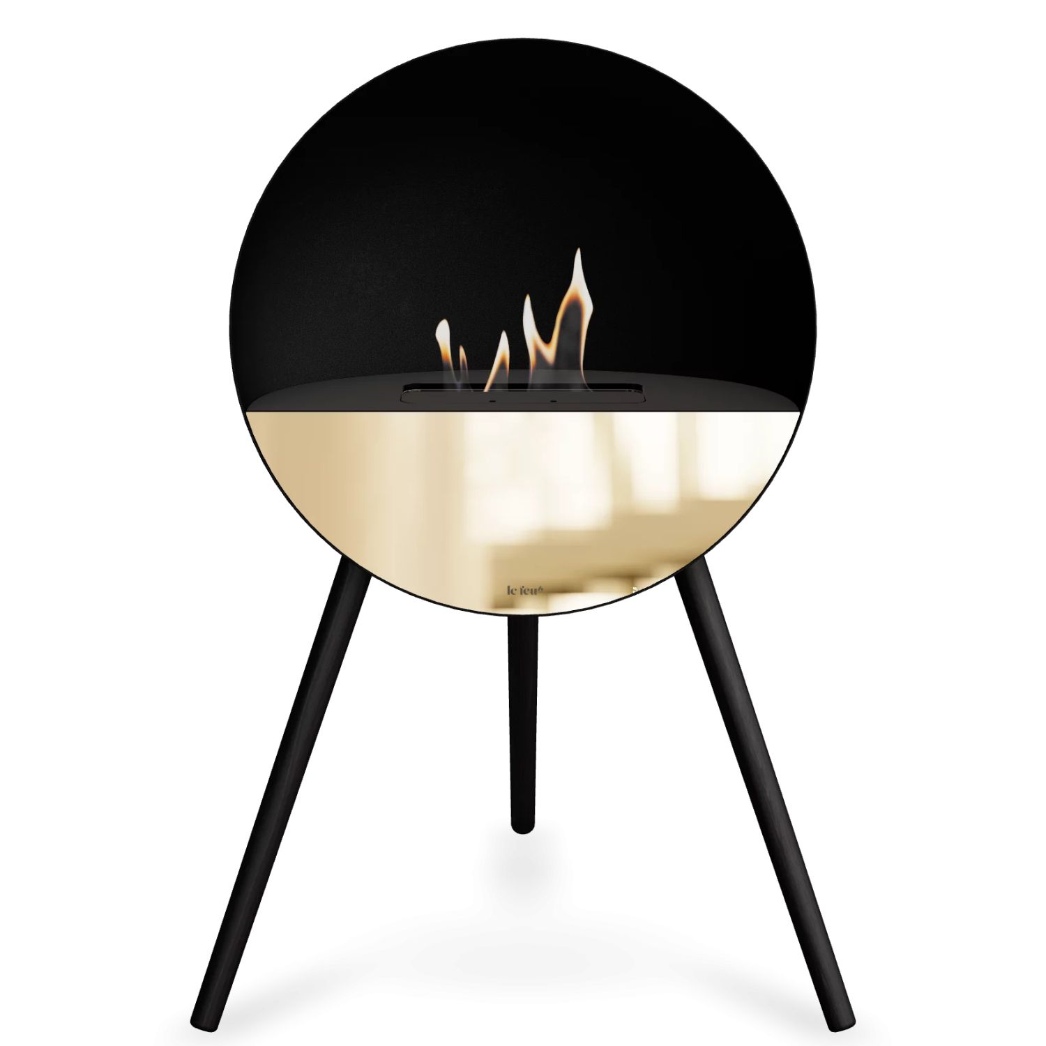 Le Feu Bioethanol Kamin EYE Black Front Glas rosegold Kamin Dreibein Eiche black, Top Glas Black