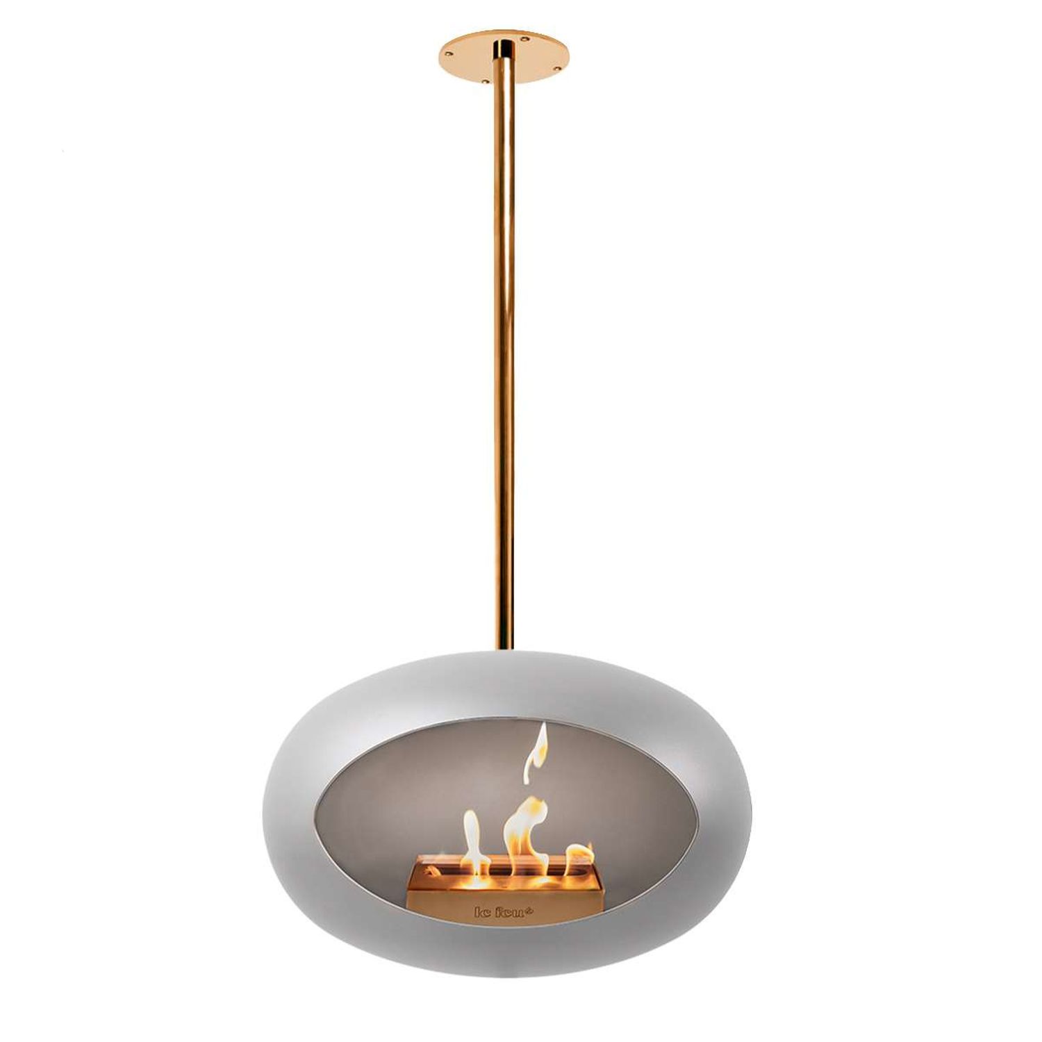 Le Feu Sky Bioethanol Kamin, hängend silber 155cm, Stange 120cm, rose gold