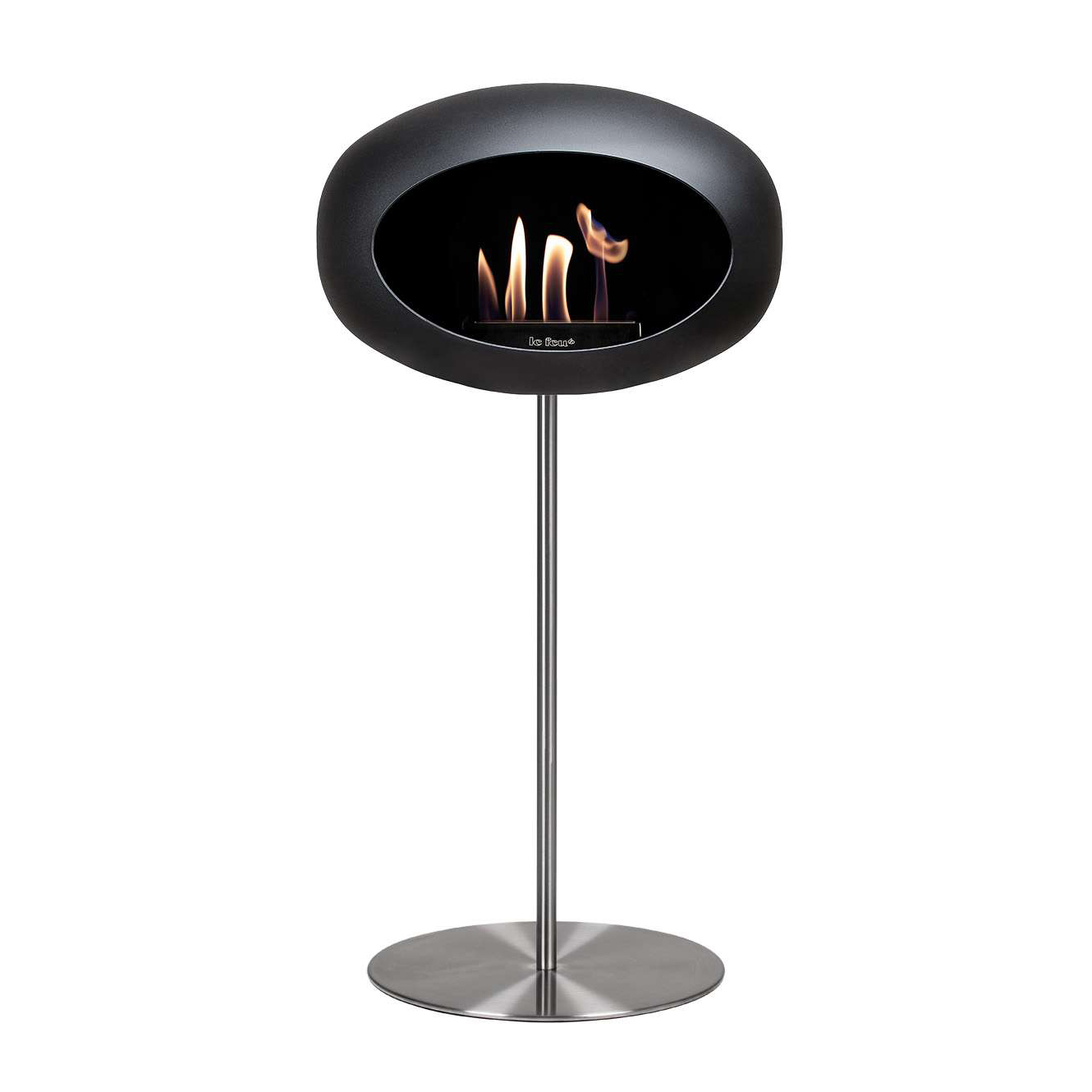 Le Feu Steel Bioethanol Kamin, stehend Schwarz 115cm, Stange 80cm, edelstahl poliert, Bodenplatte edelstahl poliert