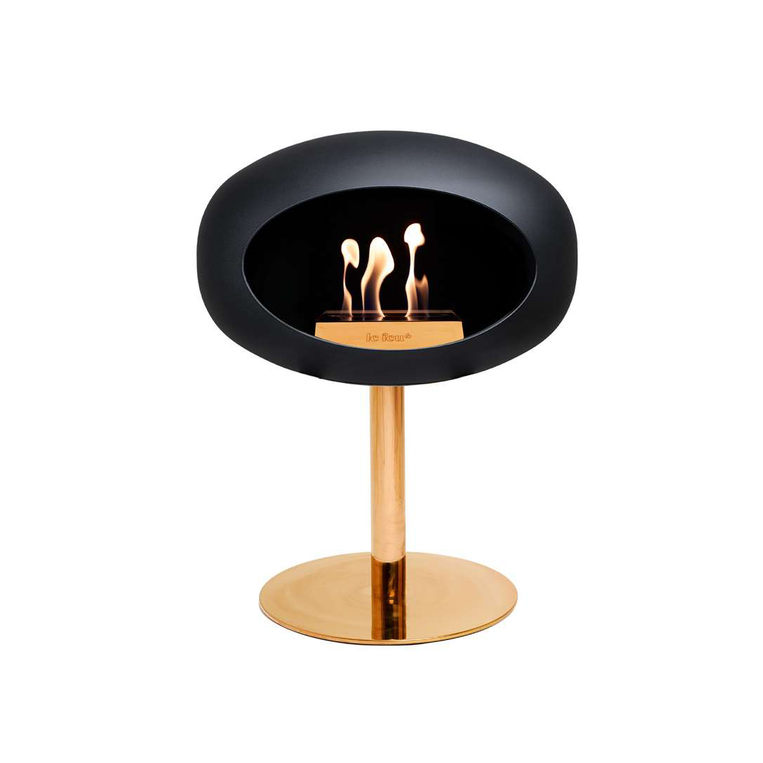 Le Feu Steel Bioethanol Kamin, stehend Schwarz 85cm, Stange 50cm, Ø 6cm, rose gold, Bodenplatte rose gold