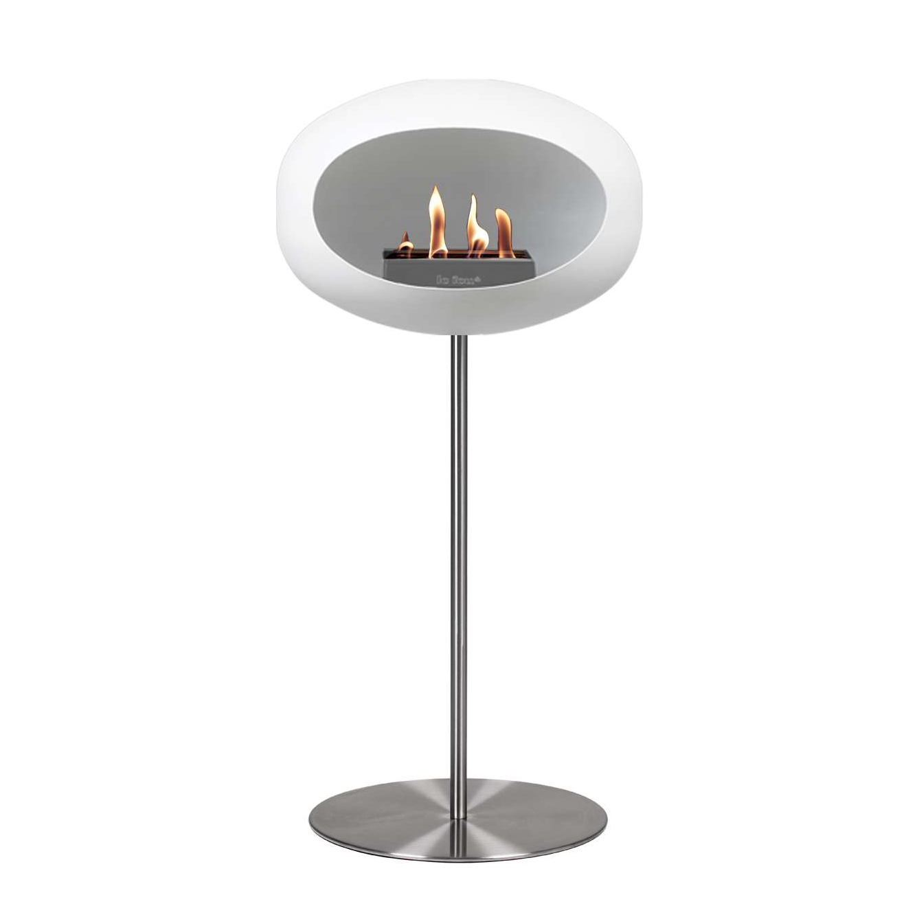 Le Feu Steel Bioethanol Kamin, stehend Weiß 115cm, Stange 80cm, edelstahl poliert, Bodenplatte edelstahl poliert