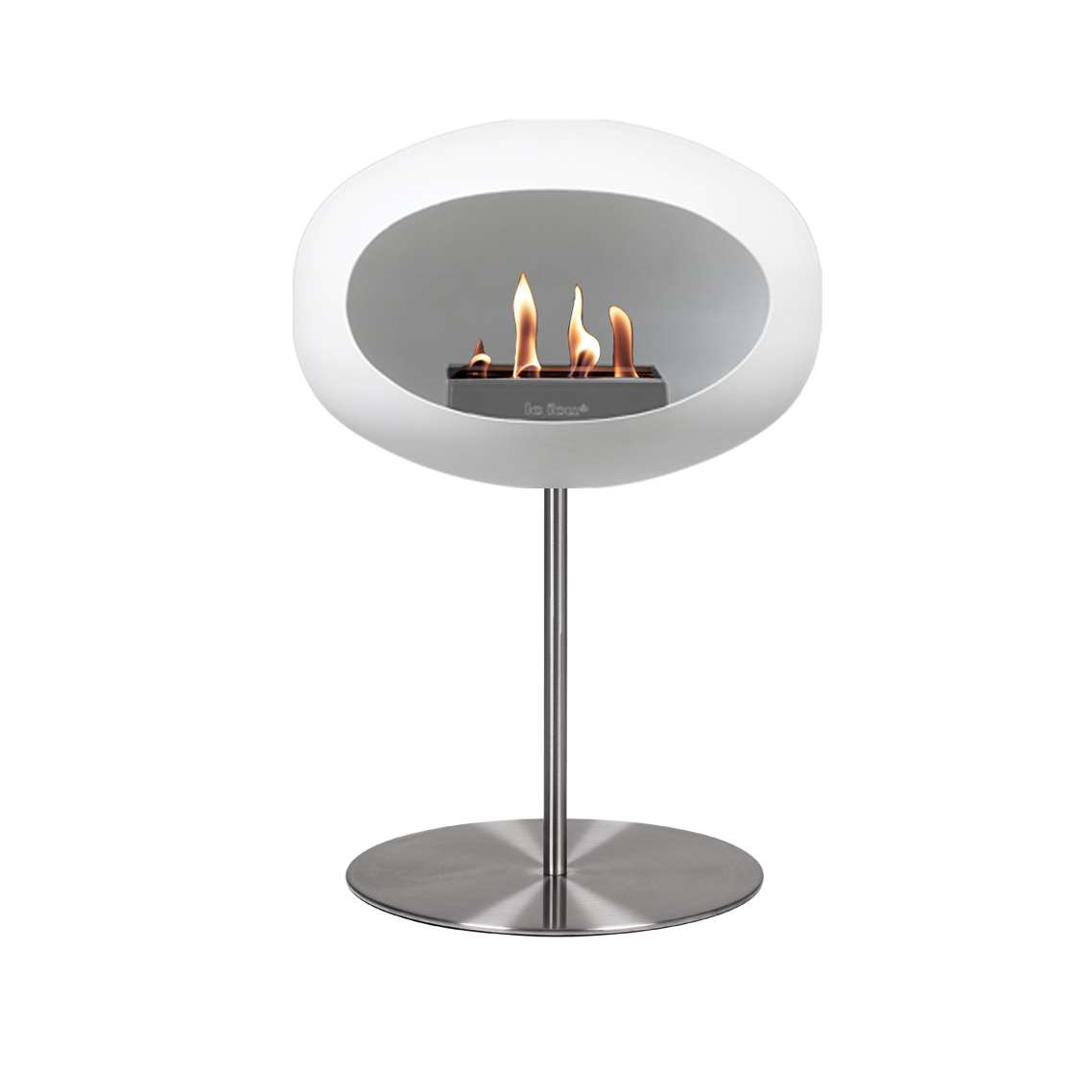 Le Feu Steel Bioethanol Kamin, stehend Weiß 85cm, Stange 50cm, edelstahl poliert, Bodenplatte edelstahl poliert