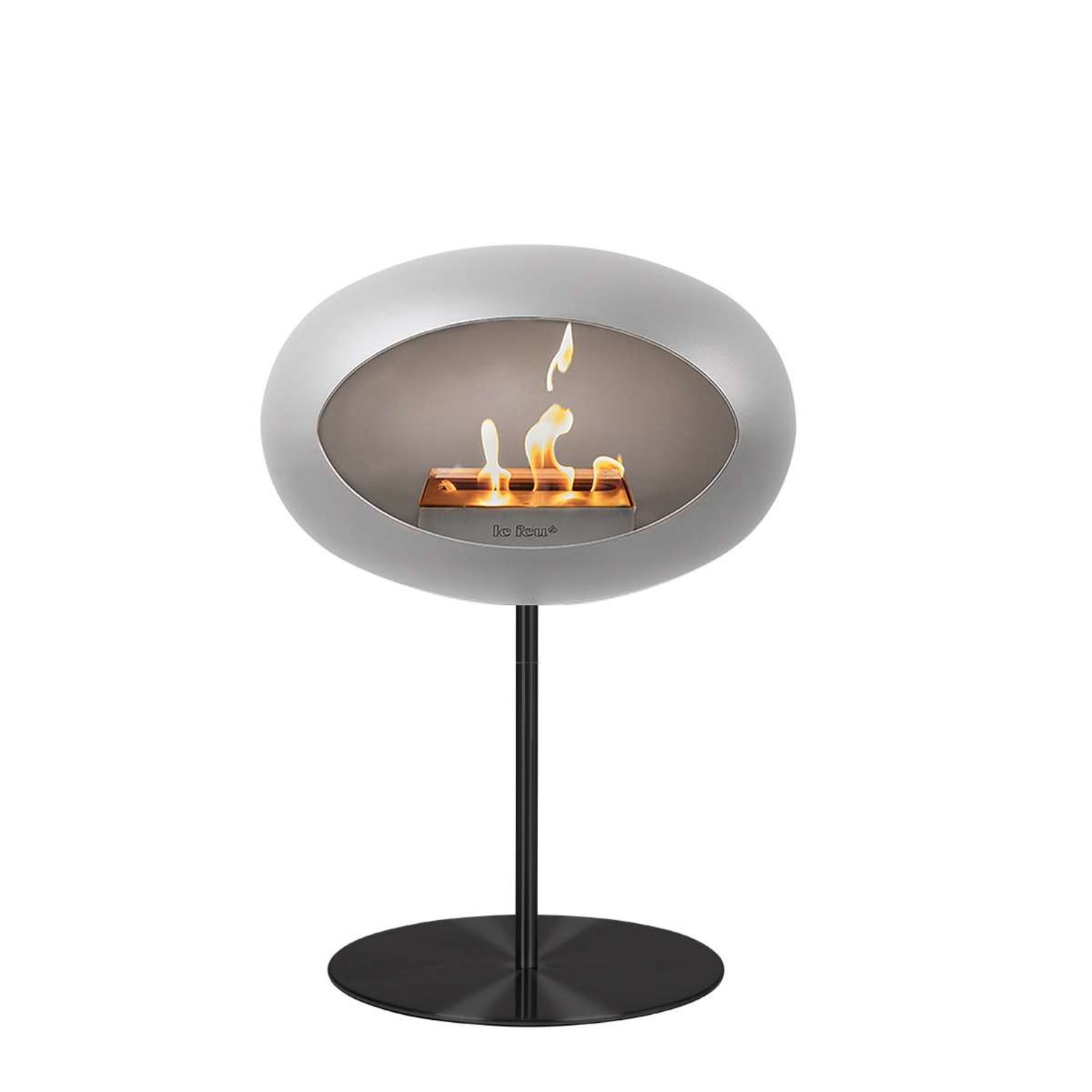 Le Feu Steel Bioethanol Kamin, stehend silber 85cm, Stange 50cm, schwarz