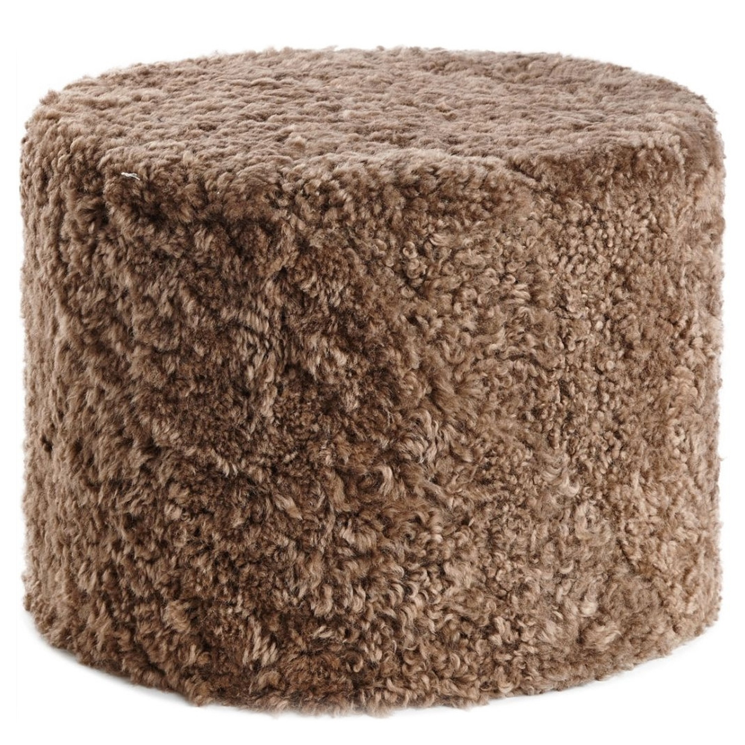 Natures Collection Pouf Echtfell Kurzwolle lockig Taupe Neuseeland Schaffell