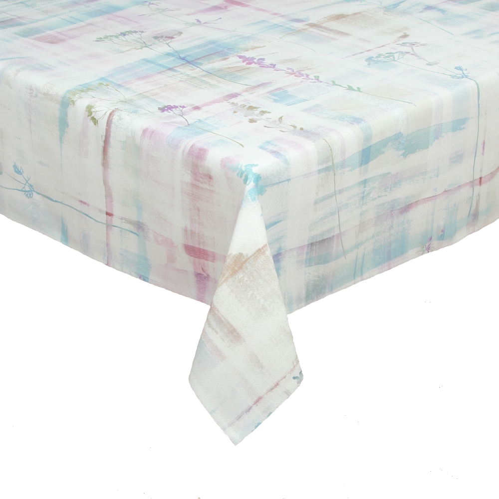 ROMODO Tischdecke Eppendorf 130 x 170 cm Druck Gräser Pastell blau lila rose gesäumt
