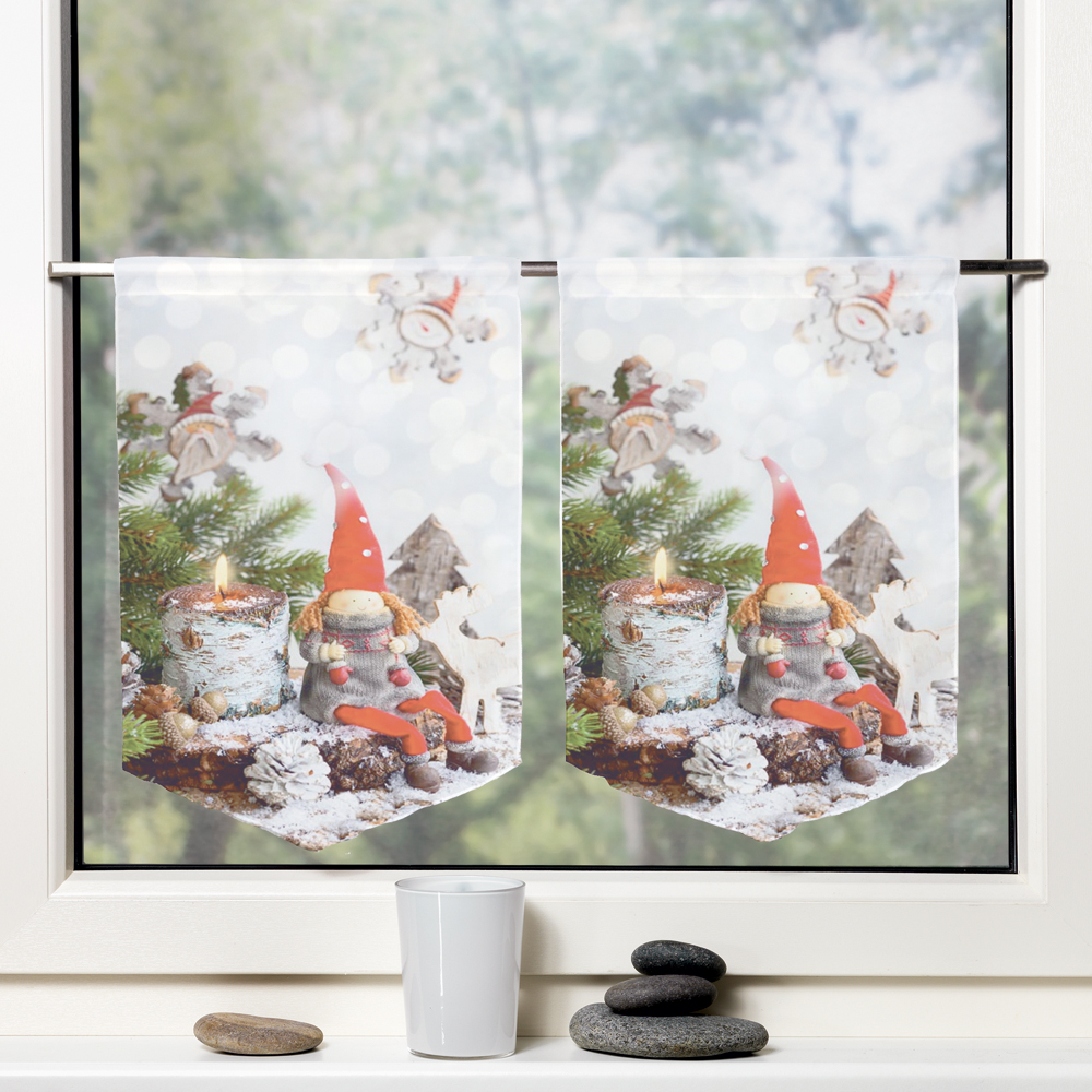 Schmidtgard 2er Set Scheibengardine WEIHNACHTSWICHTEL Höhe 45cm transparenter Voile