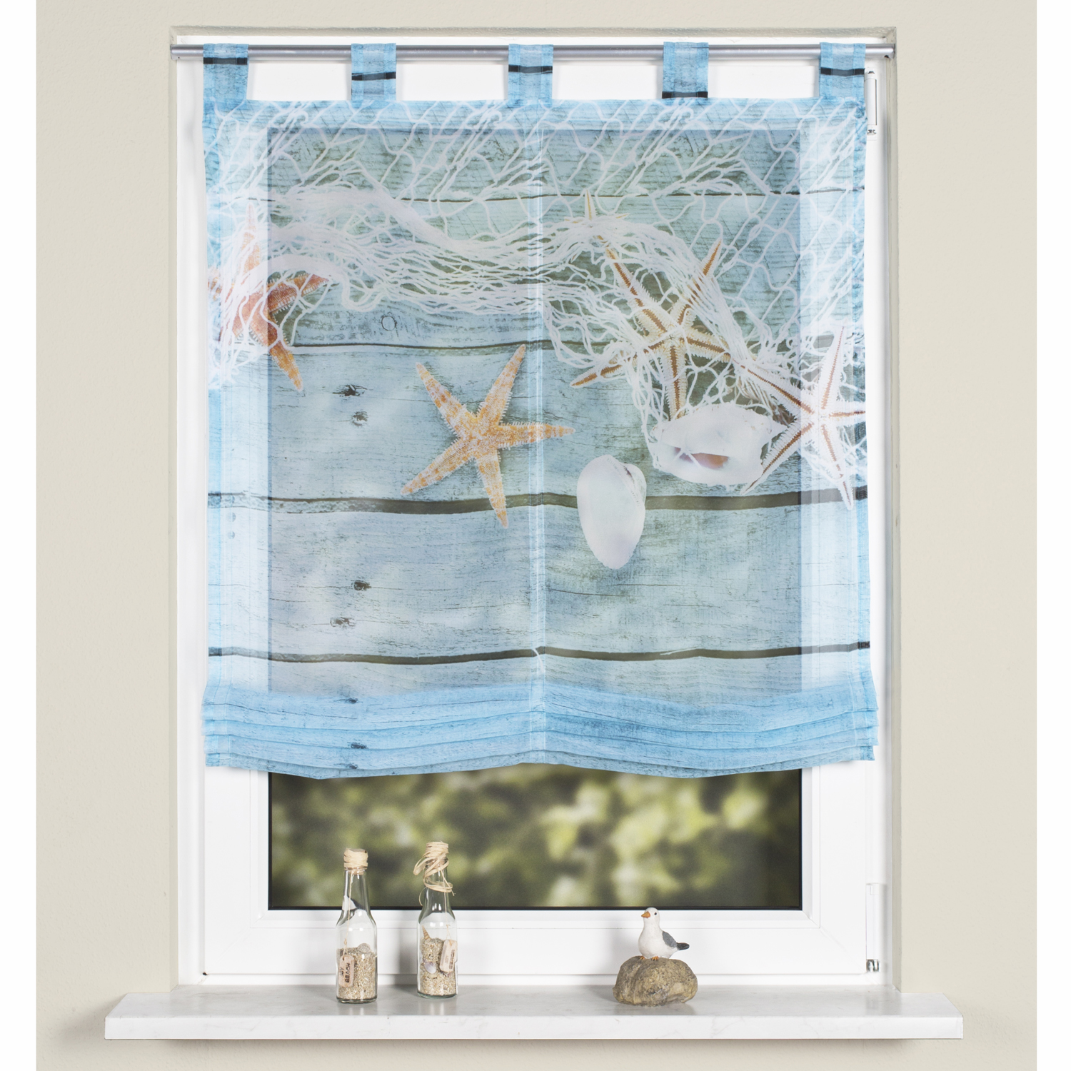 Schmidtgard Schlaufenraffrollo Maritim blau Breite 60cm Voile Digitaldruck