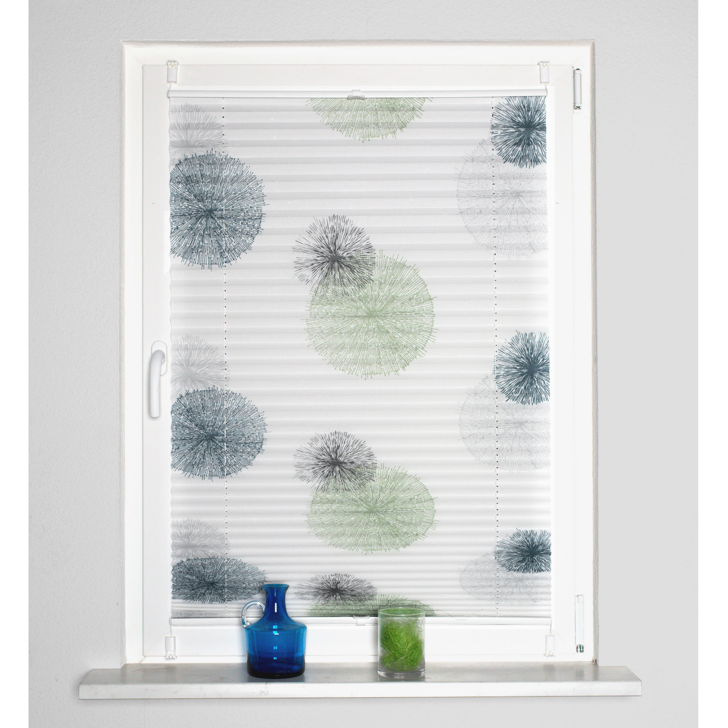 Schmidtgard UP&DOWN Plissee für Tür blau grün Höhe 210cm Breite 70cm Digitaldruck blickdicht
