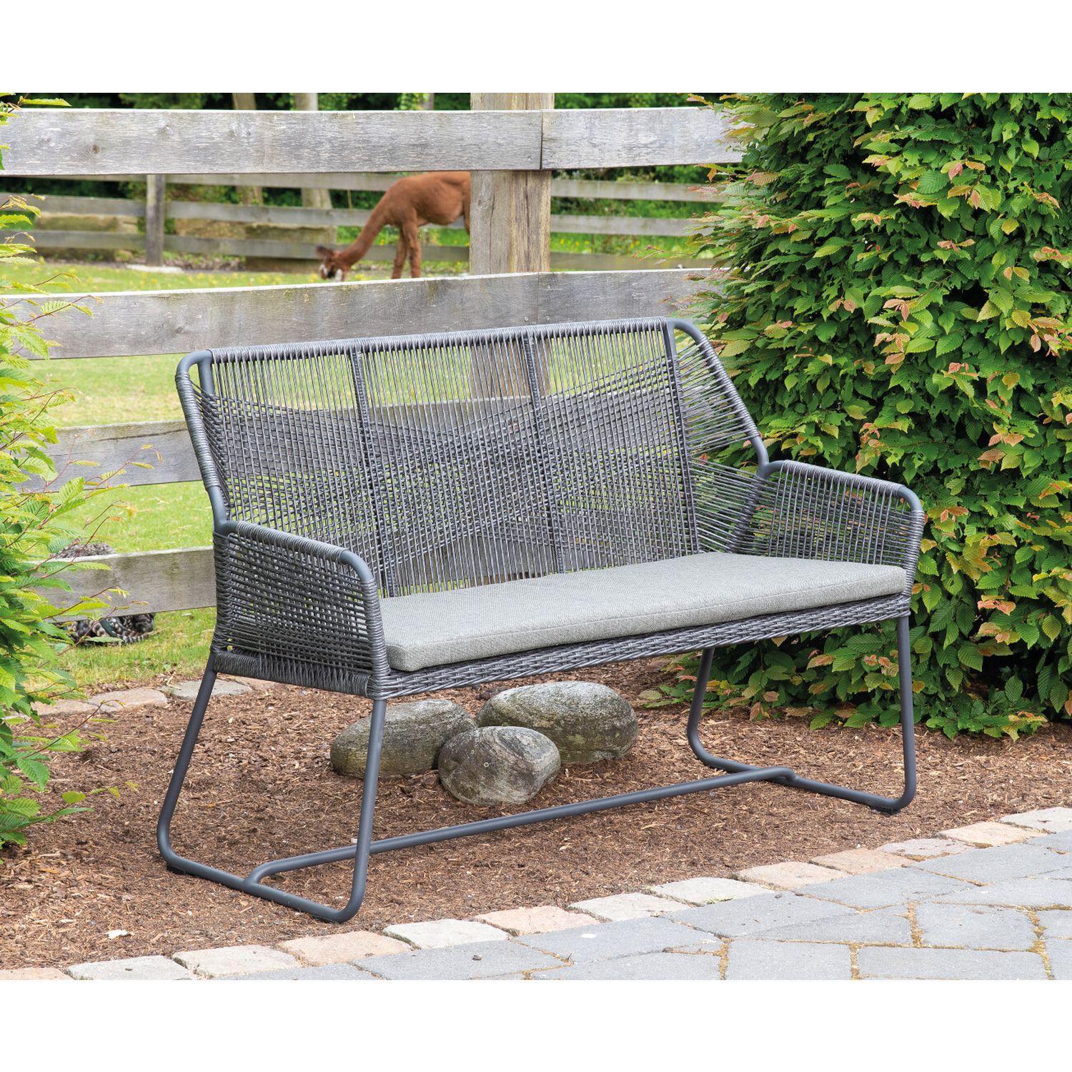 SonnenPartner 2-Sitzer Bank OBSERVER coal grey Gartenbank Alu Geflecht inkl. Kissen Olefingewebe