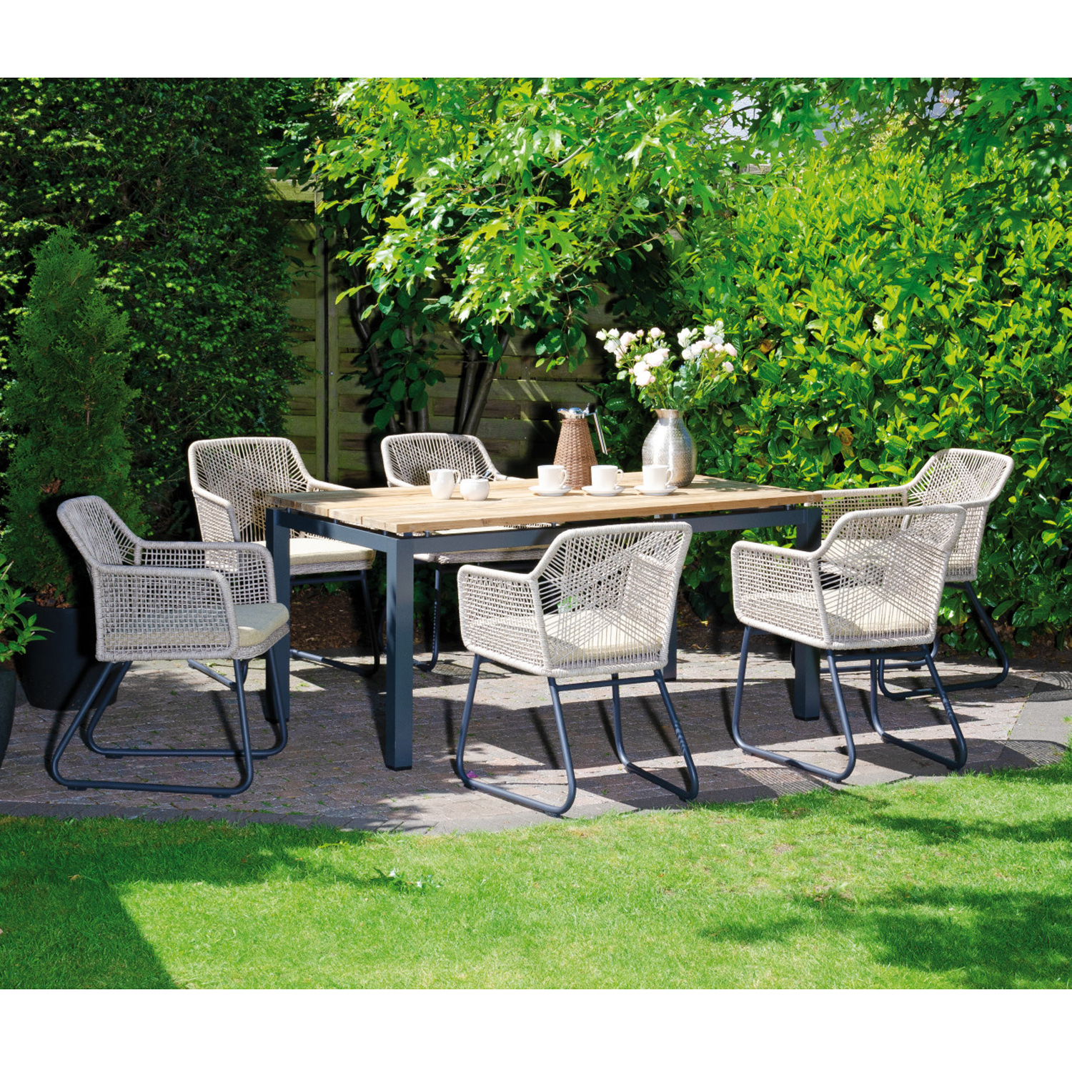 SonnenPartner Diningessel COUTURE white Gartensessel Alu inkl.Kissen Kunststoffgeflecht