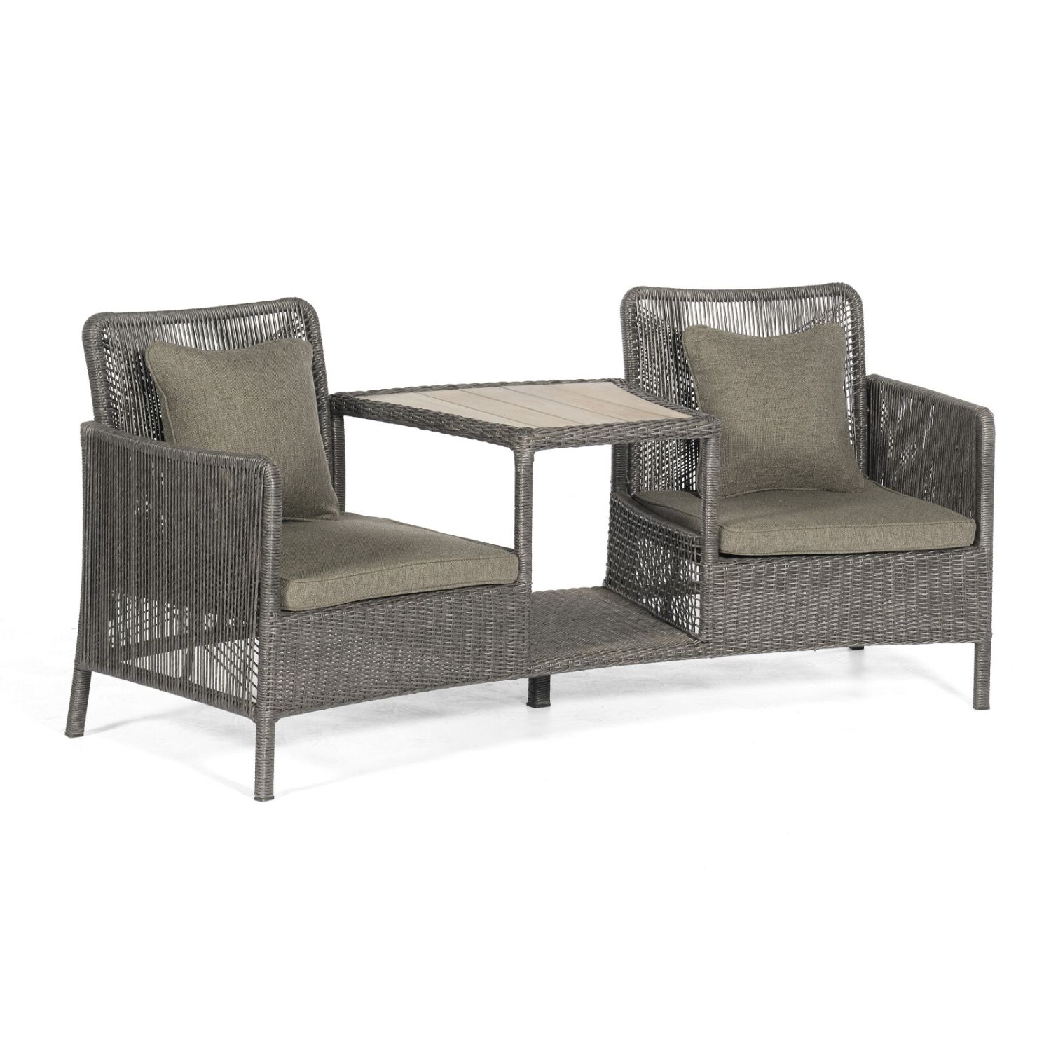 SonnenPartner Duo-Lounge Sitzgruppe LUNA coal grey Gartensessel mit Tisch Alu Geflecht inkl. Kissen Olefingewebe