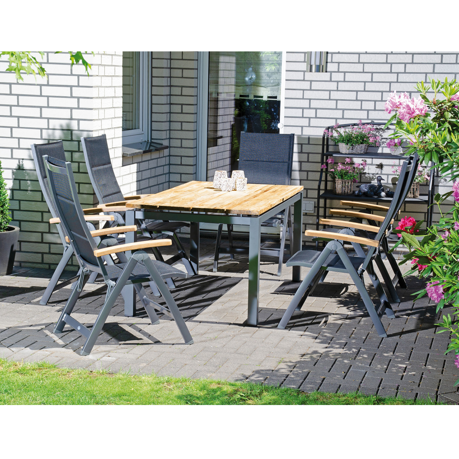 SonnenPartner Klappsessel SIERRA Gestell anthrazit Gartensessel Alu Teakholzarmlehne Polstertextil